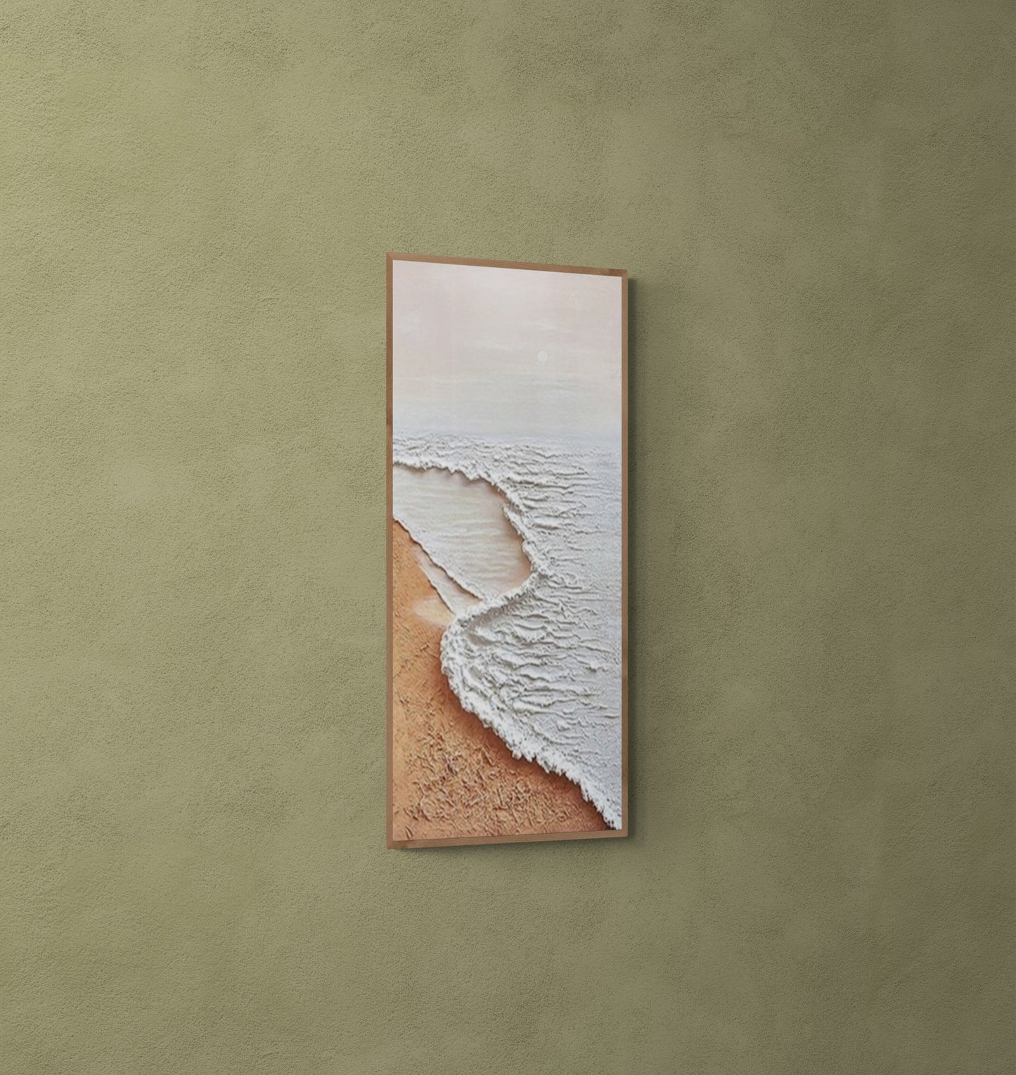 Original abstract relief ,Minimal art texture, With wooden frame and acrylic paint, Ocean wave landscape ,White ocean wave ,Brown coastal