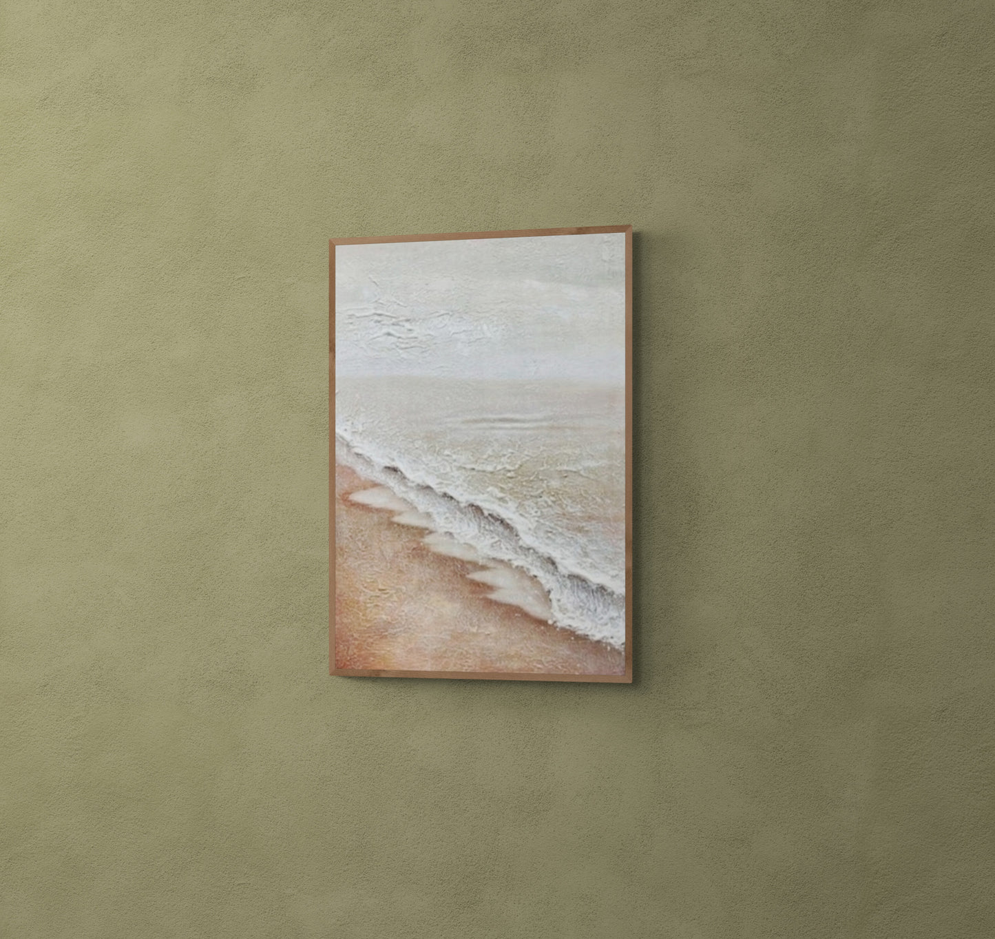 Original abstract relief ,Minimal art texture, With wooden frame and acrylic paint, Ocean wave landscape ,White ocean wave ,Brown coastal