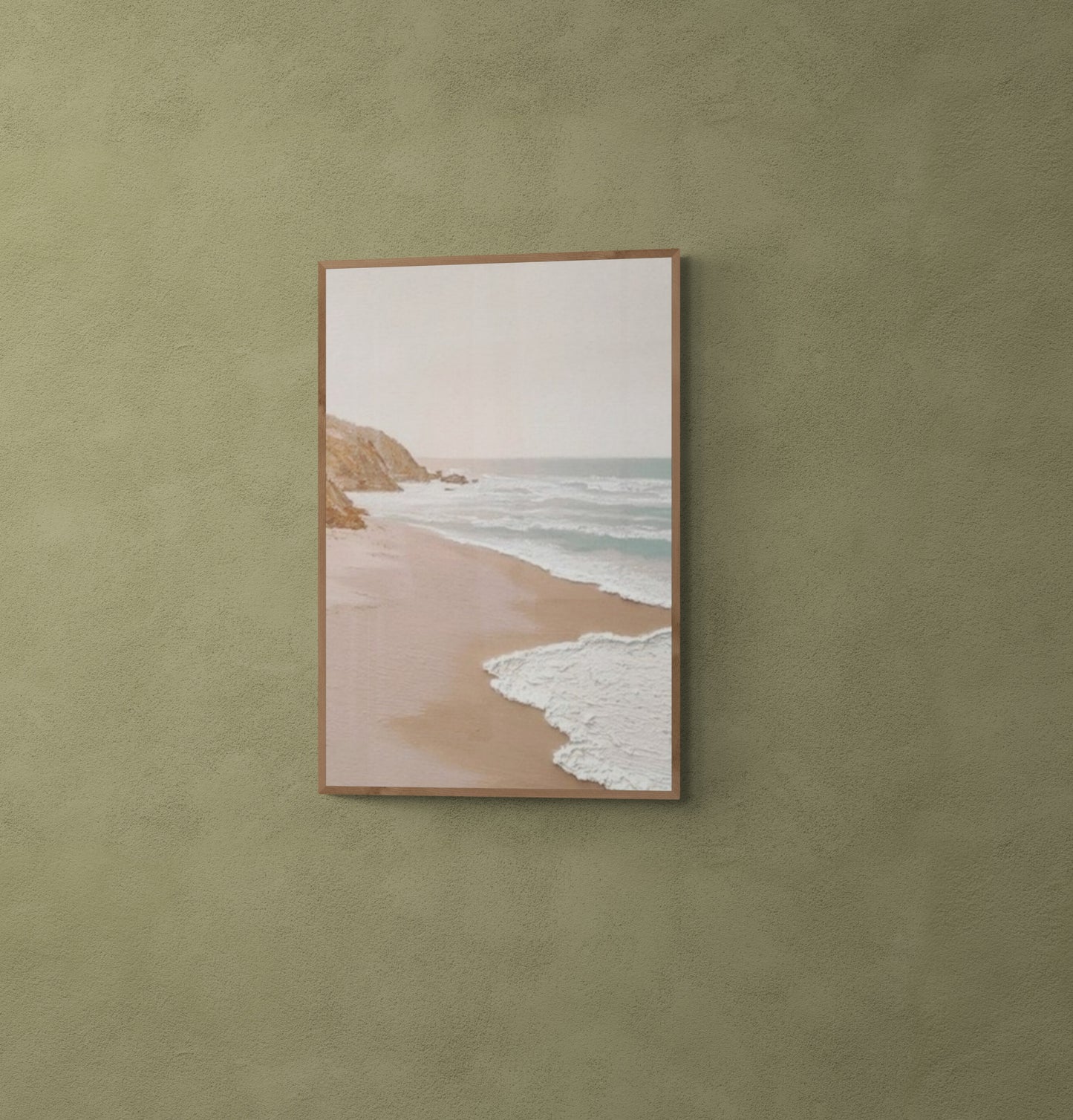 Original abstract relief ,Minimal art texture, With wooden frame and acrylic paint, Ocean wave landscape ,White ocean wave ,Brown coastal