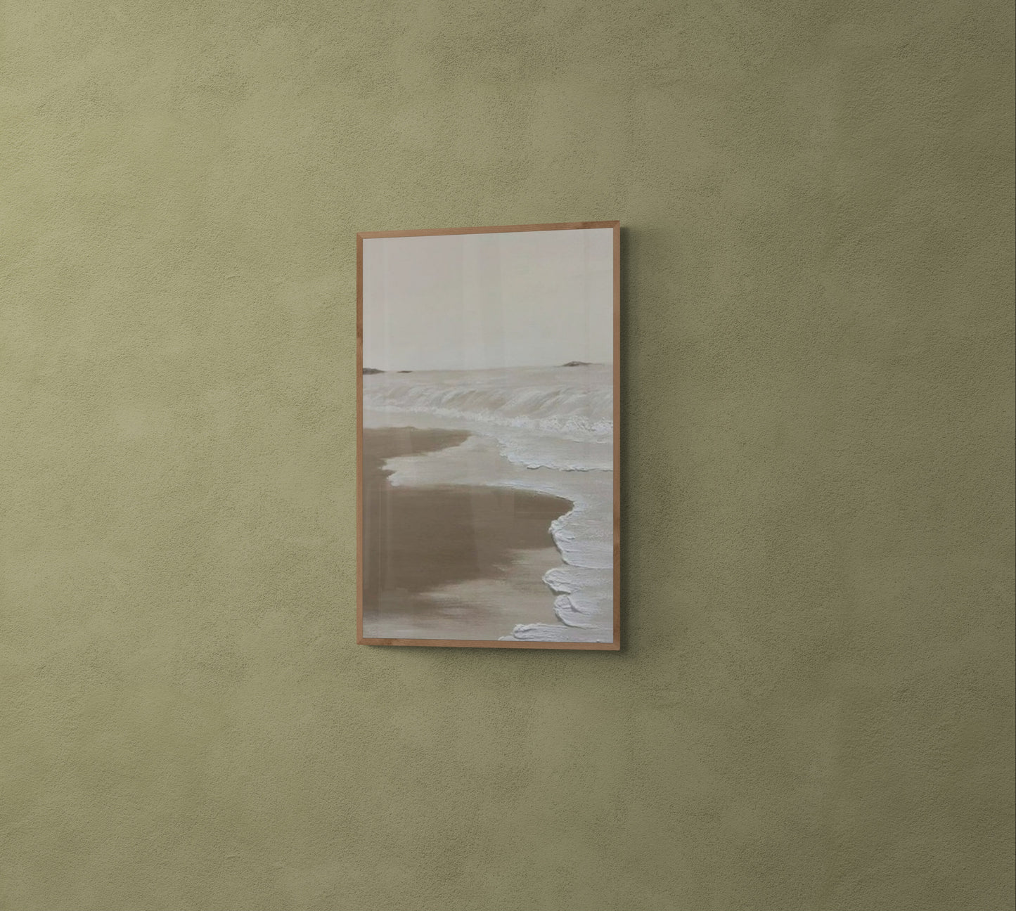 Original abstract relief ,Minimal art texture, With wooden frame and acrylic paint, Ocean wave landscape ,White ocean wave ,Brown coastal