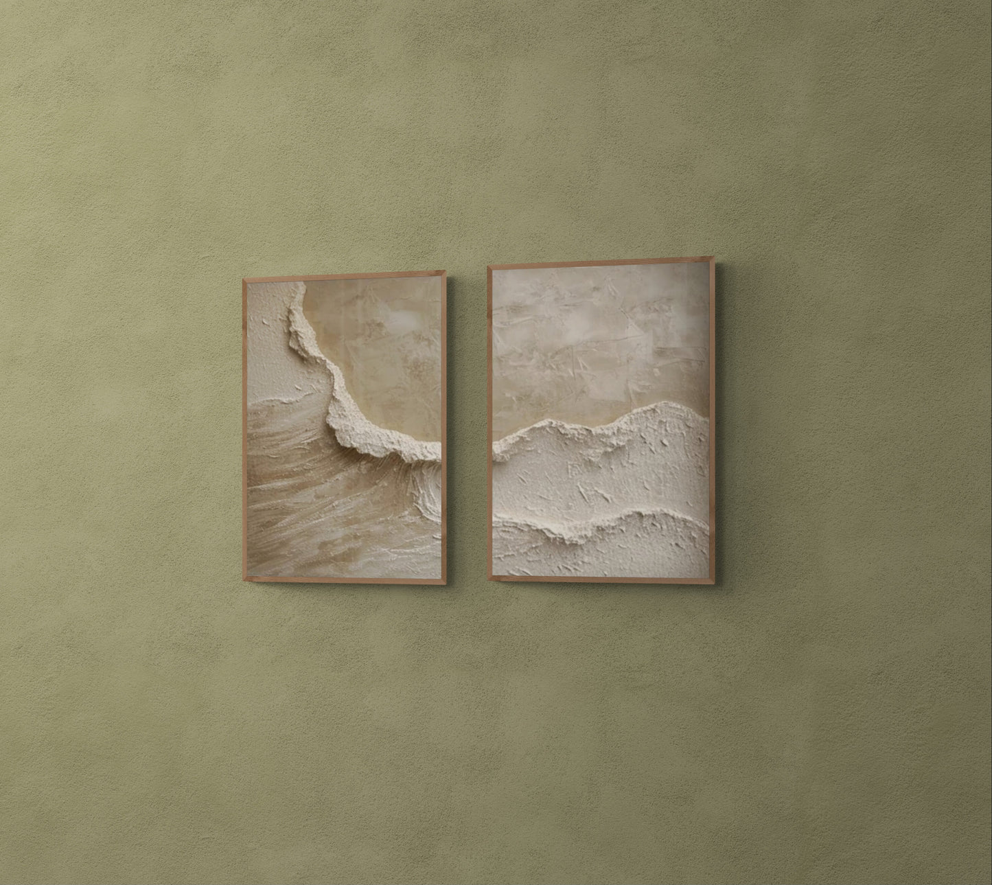 2 pieces ,With wooden frame and acrylic paint ,Boho textured wall ,Brown ocean wave ,Brown coastal wall decor ,Sea wall art