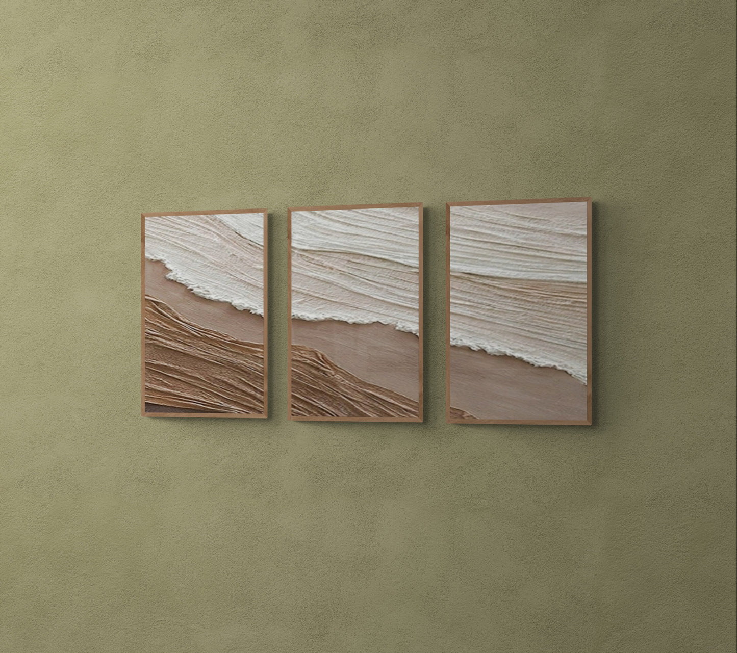 3 pieces ,With wooden frame and acrylic paint ,Boho textured wall ,Brown ocean wave ,Brown coastal wall decor ,Sea wall art