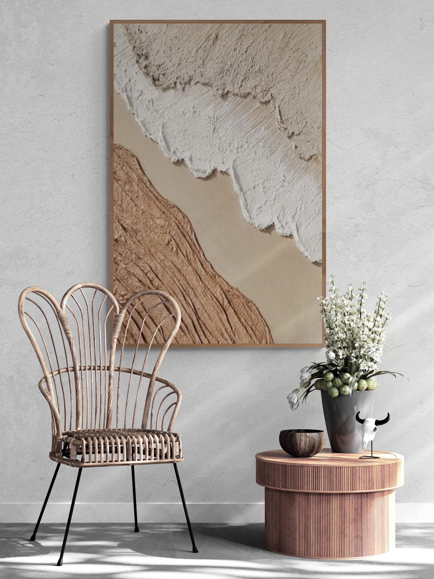 With wooden frame and acrylic paint ,Boho textured wall ,Brown ocean wave ,Brown coastal wall decor ,Sea wall art