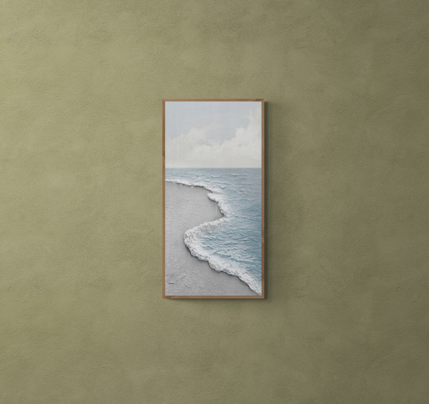 Original abstract relief ,Minimal art texture, With wooden frame and acrylic paint, Ocean wave landscape ,Blue ocean wave ,Brown coastal