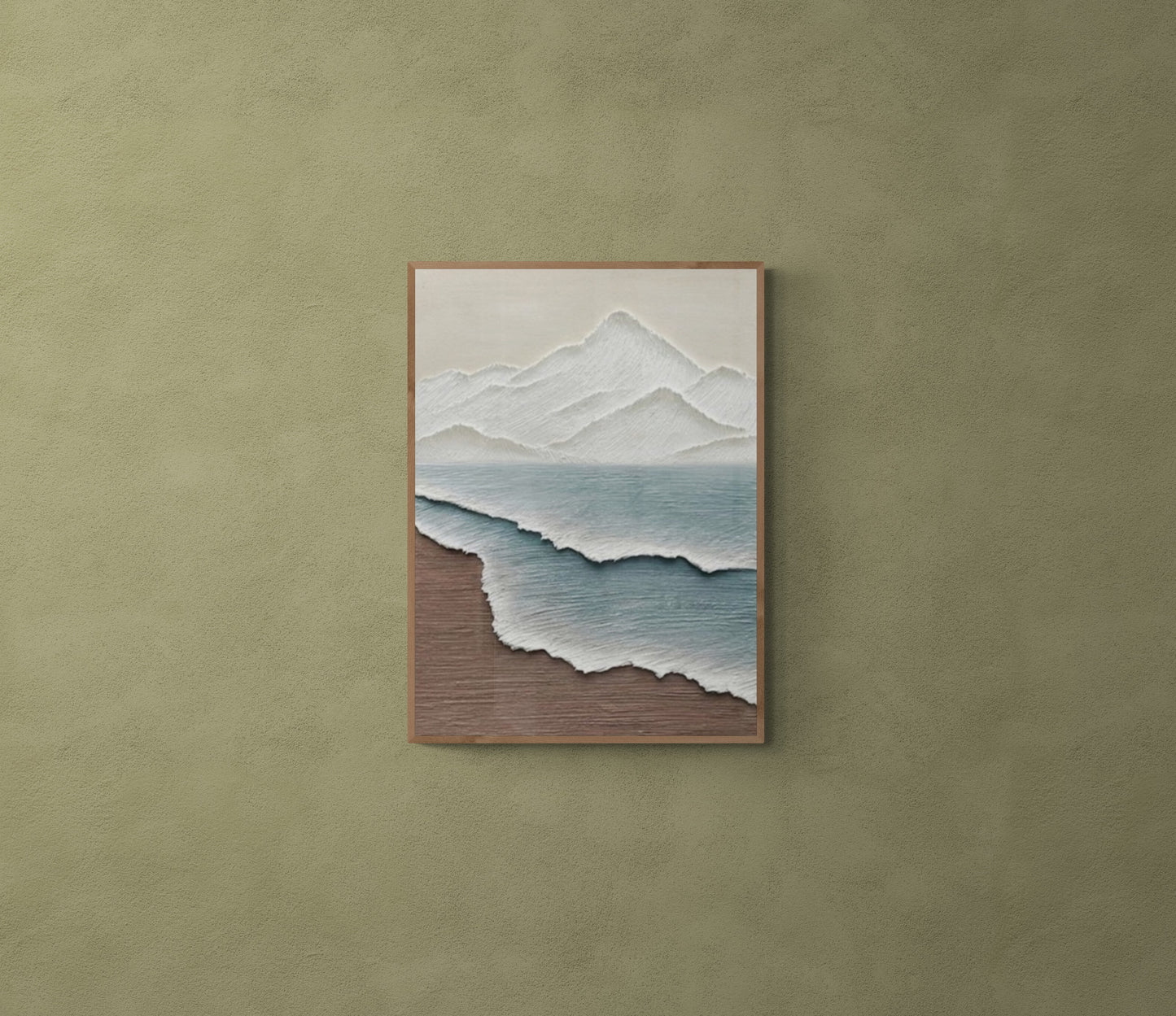 Heavy relief art ,Blue ocean wave ,Brown coastal  wall decor ,Abstract handmade wall art ,With wooden frame and acrylic paint