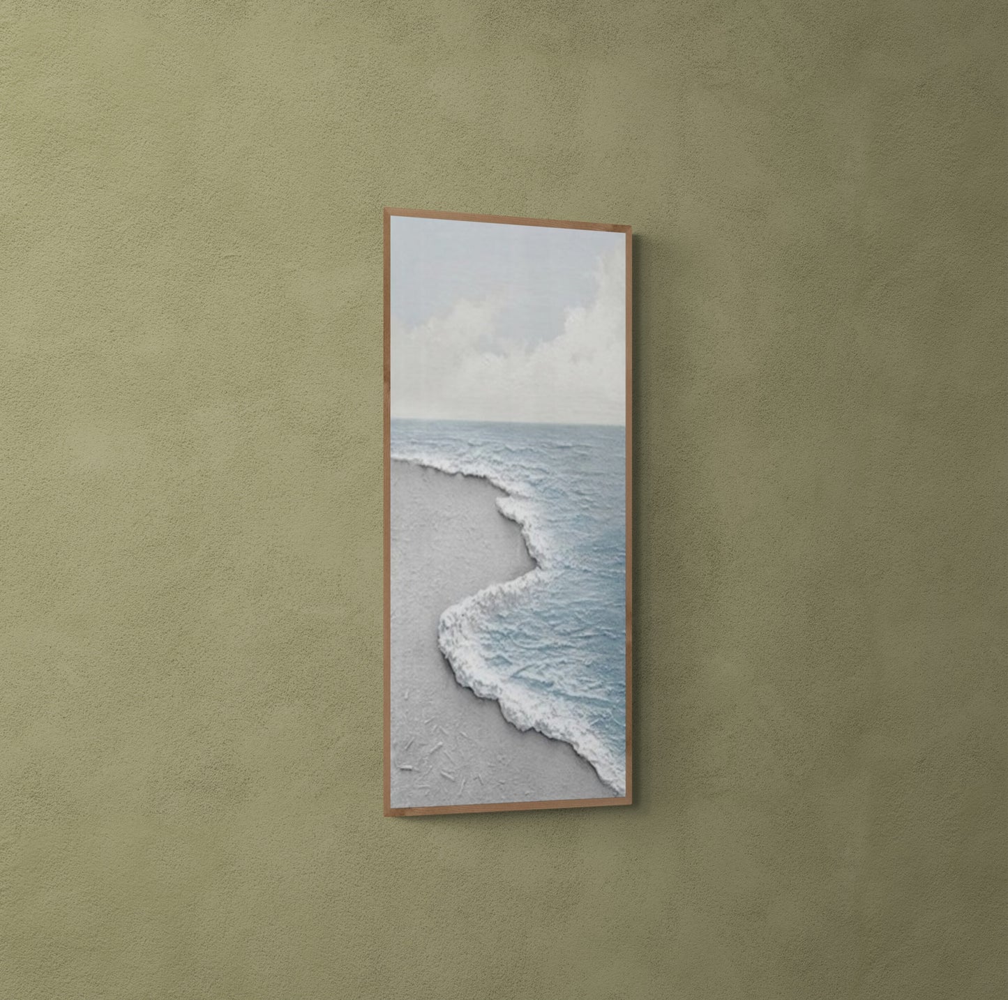 Original abstract relief ,Minimal art texture, With wooden frame and acrylic paint, Ocean wave landscape ,Blue ocean wave ,Brown coastal