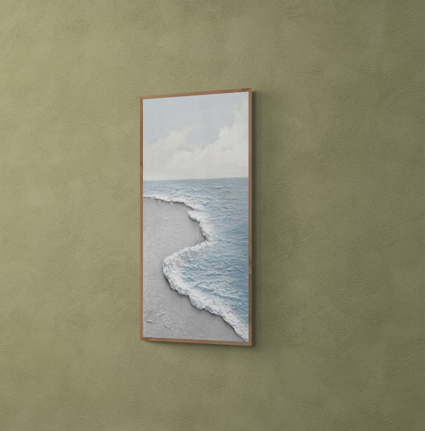 Original abstract relief ,Minimal art texture, With wooden frame and acrylic paint, Ocean wave landscape ,Blue ocean wave ,Brown coastal