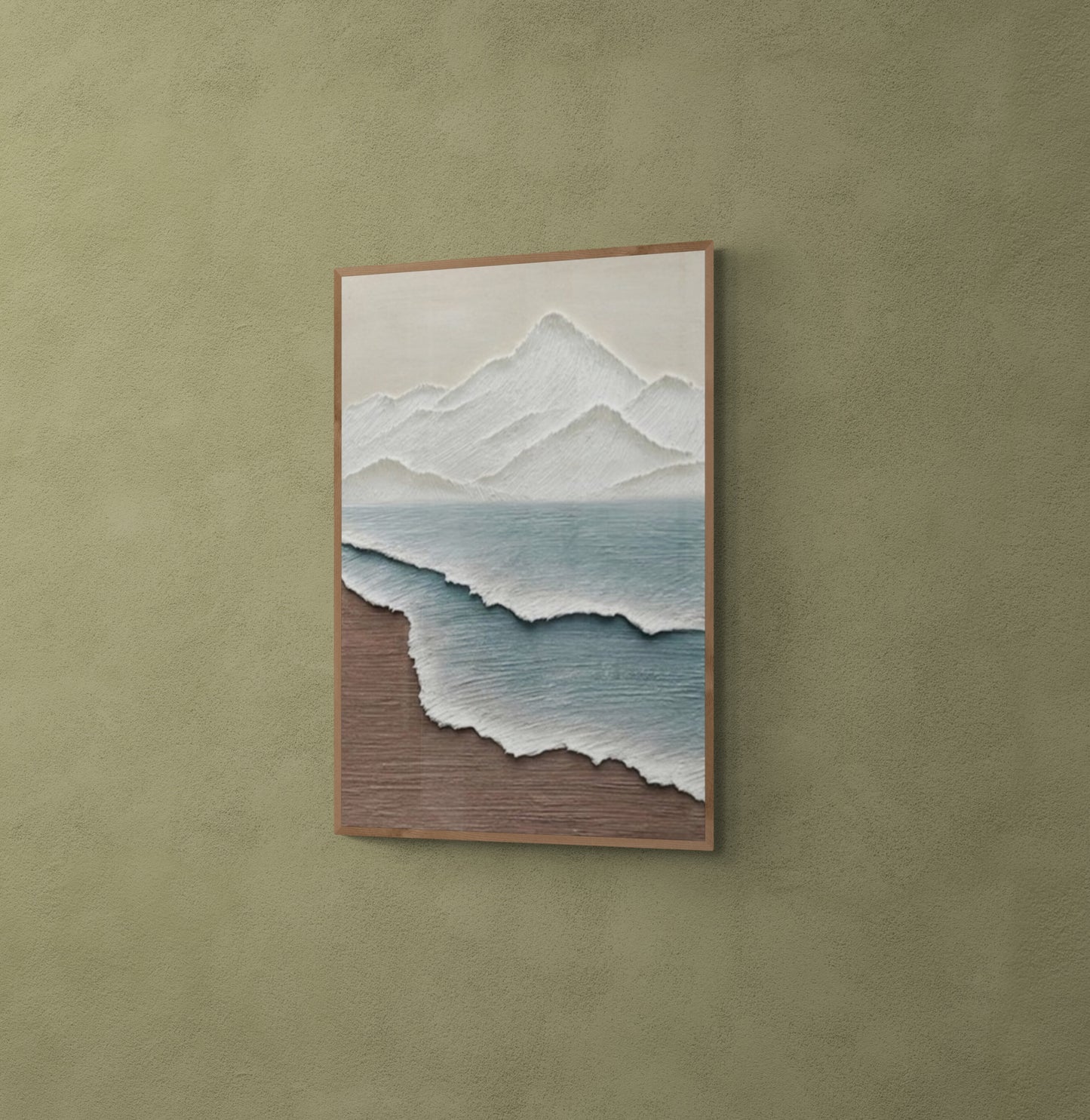 Heavy relief art ,Blue ocean wave ,Brown coastal  wall decor ,Abstract handmade wall art ,With wooden frame and acrylic paint