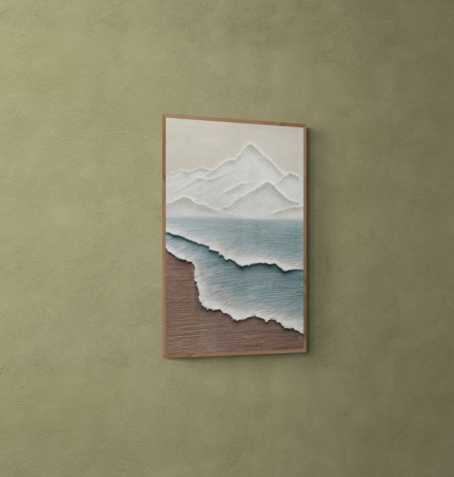 Heavy relief art ,Blue ocean wave ,Brown coastal  wall decor ,Abstract handmade wall art ,With wooden frame and acrylic paint