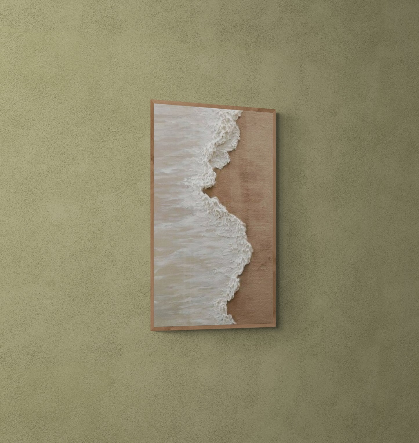 Heavy relief art ,White ocean wave ,Brown coastal  wall decor ,Abstract handmade wall art ,With wooden frame and acrylic paint
