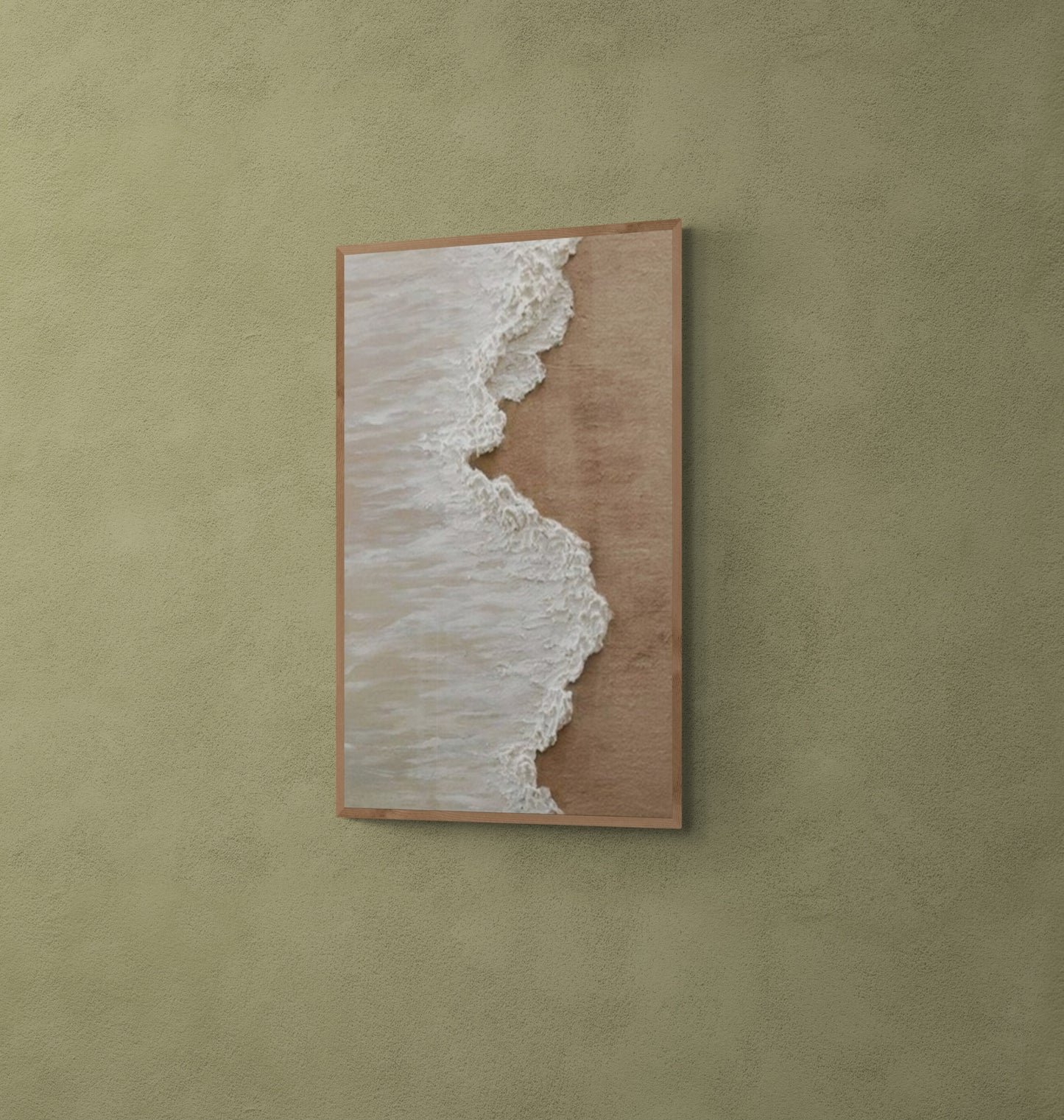Heavy relief art ,White ocean wave ,Brown coastal  wall decor ,Abstract handmade wall art ,With wooden frame and acrylic paint