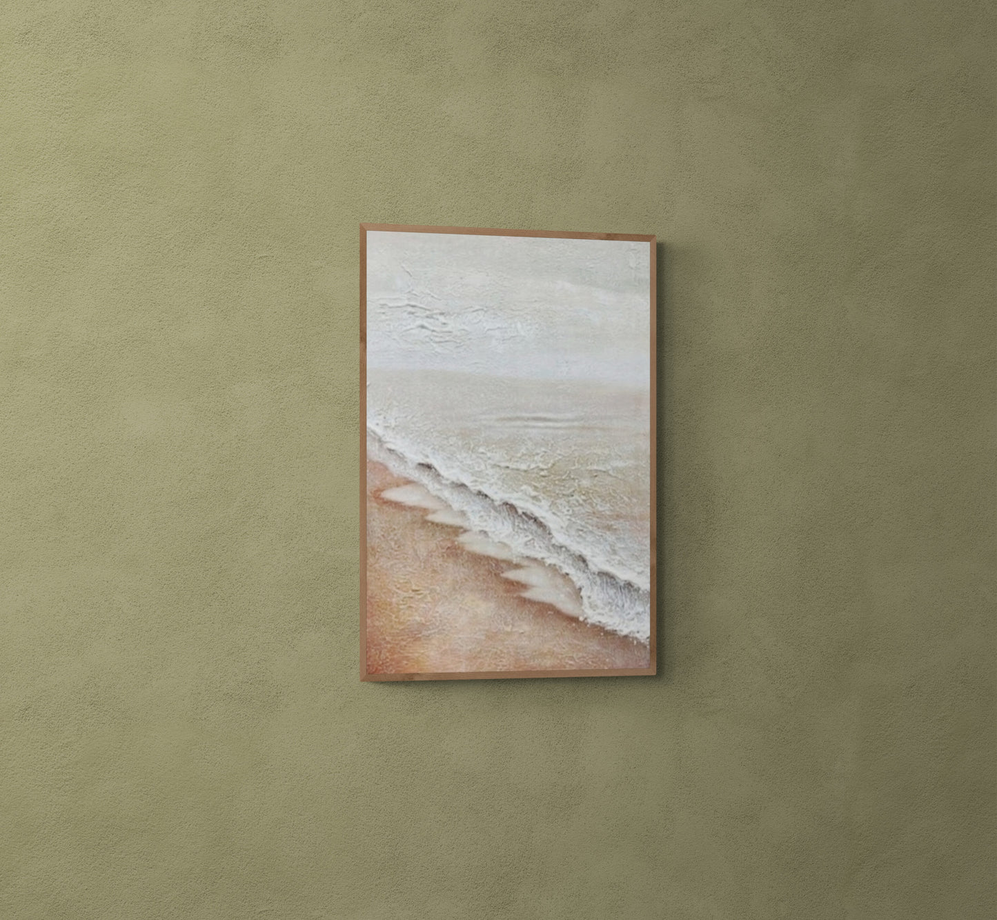 Original abstract relief ,Minimal art texture, With wooden frame and acrylic paint, Ocean wave landscape ,White ocean wave ,Brown coastal