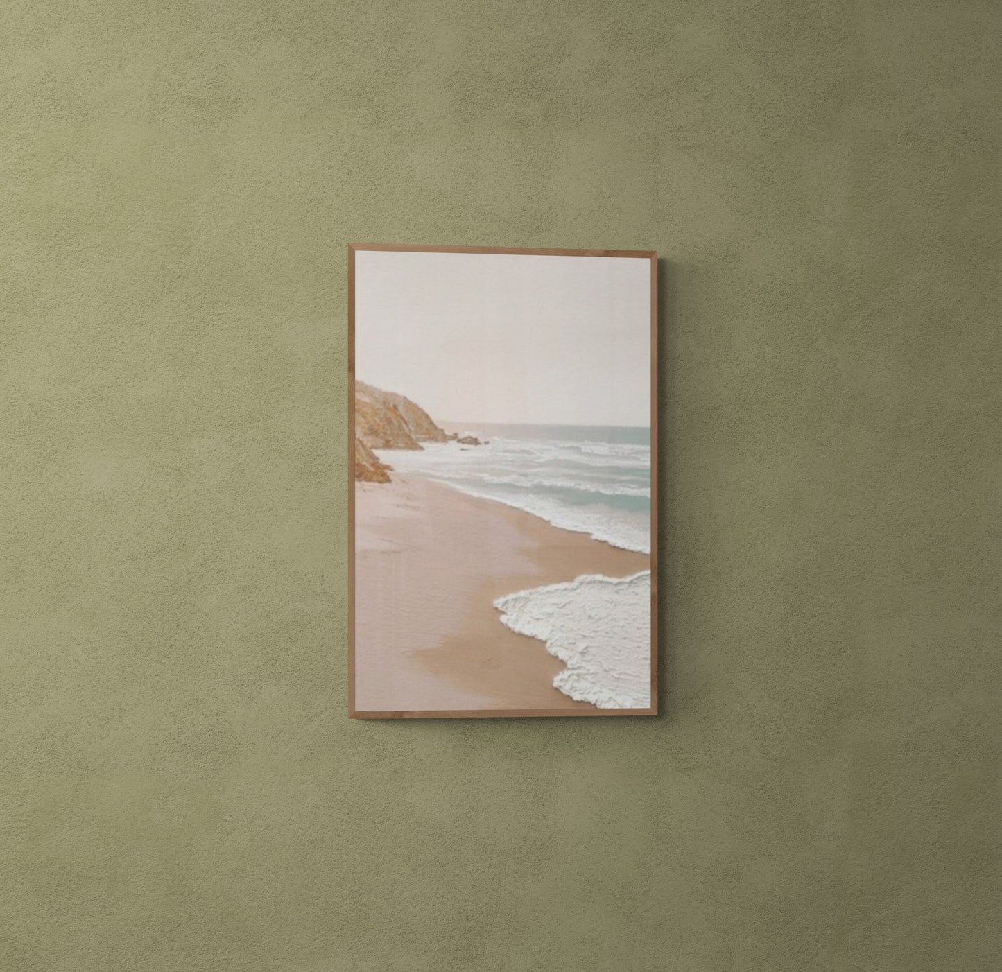 Original abstract relief ,Minimal art texture, With wooden frame and acrylic paint, Ocean wave landscape ,White ocean wave ,Brown coastal
