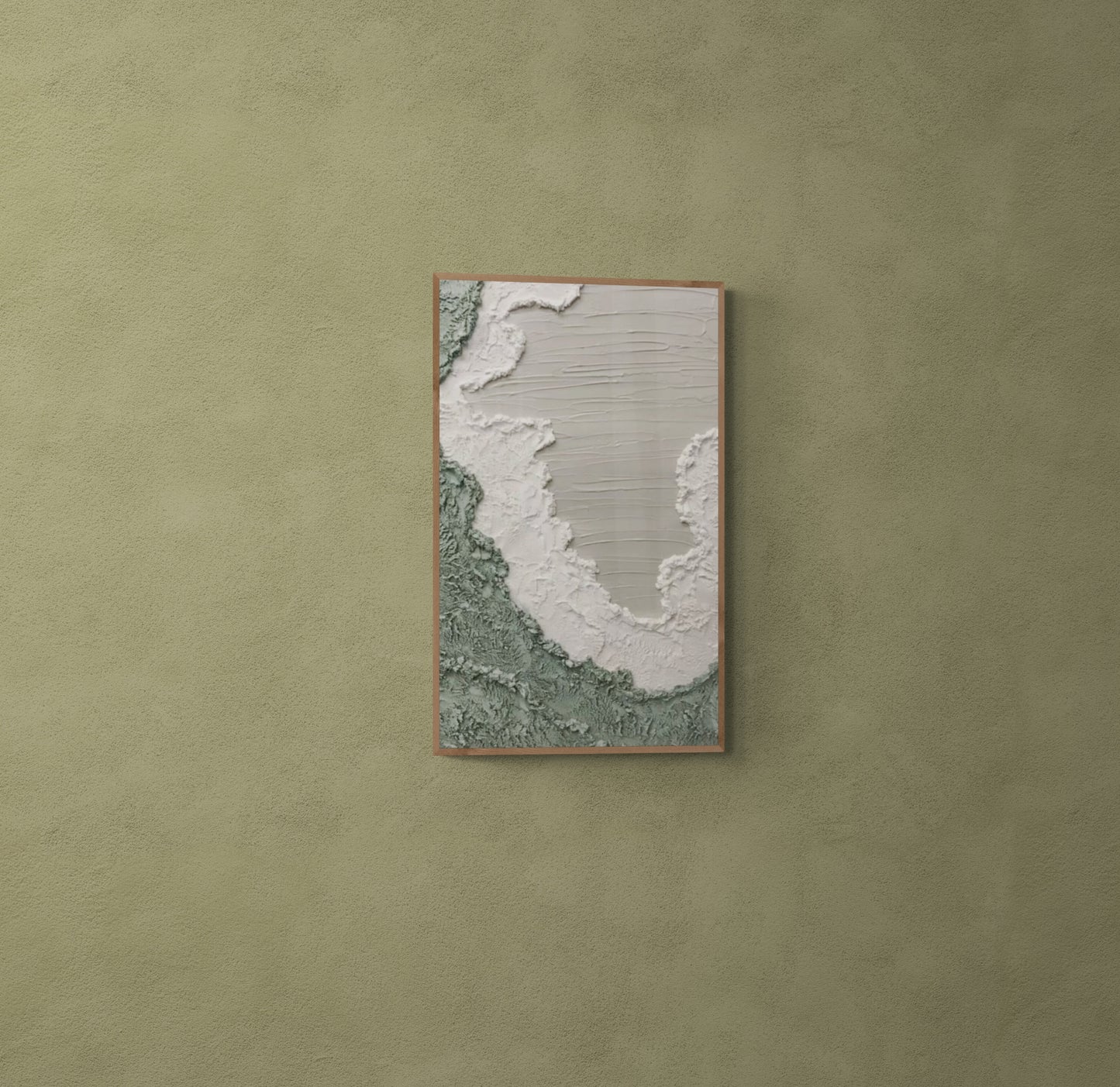 Heavy relief art ,Green ocean wave ,Gray coastal  wall decor ,Abstract handmade wall art ,With wooden frame and acrylic paint
