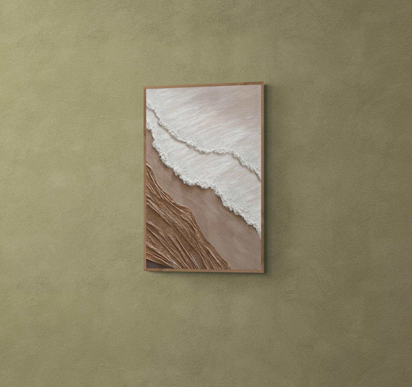 With wooden frame and acrylic paint ,Boho textured wall ,Brown ocean wave , Brown coastal  wall decor ,Sea wall art