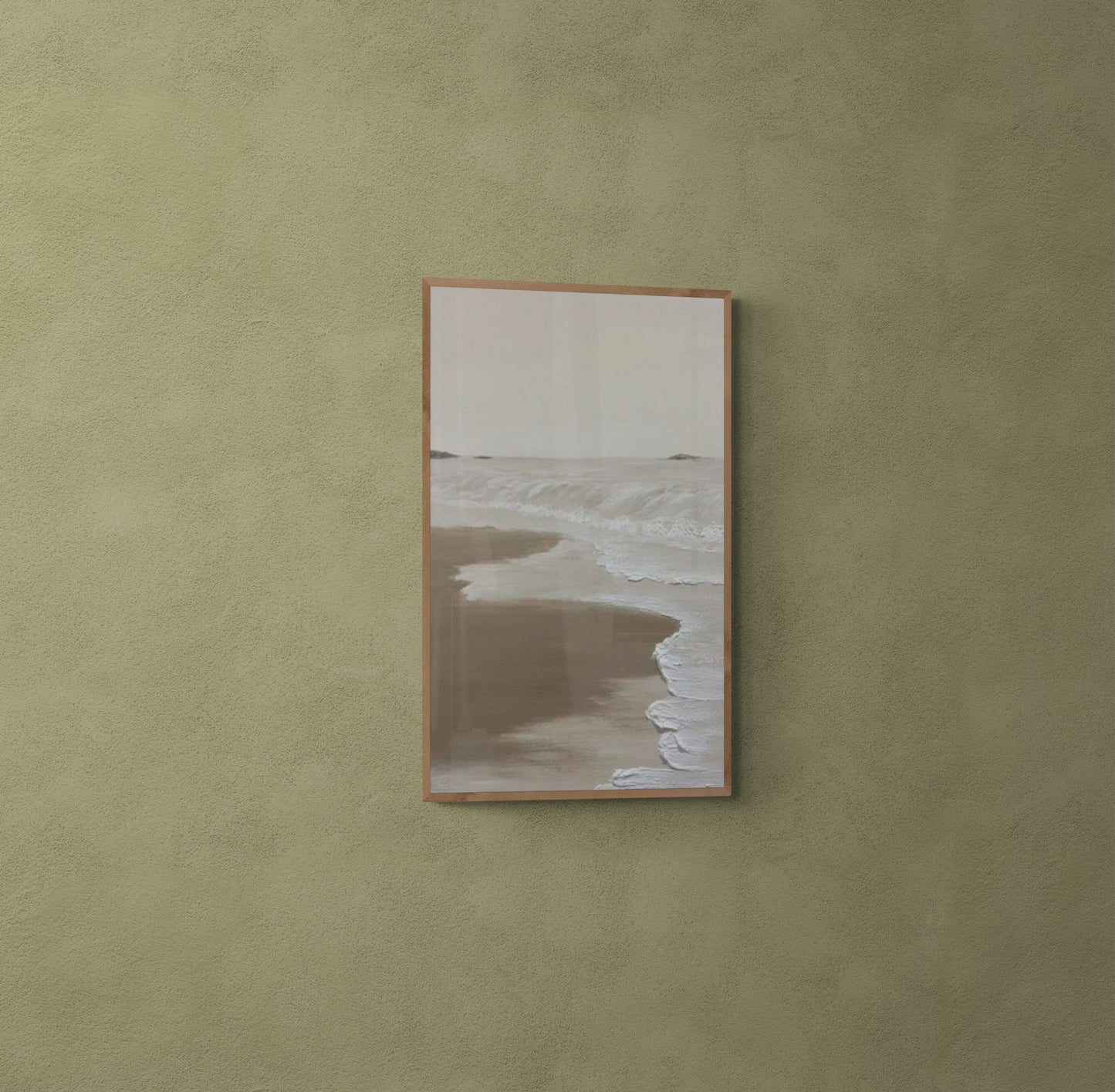Original abstract relief ,Minimal art texture, With wooden frame and acrylic paint, Ocean wave landscape ,White ocean wave ,Brown coastal