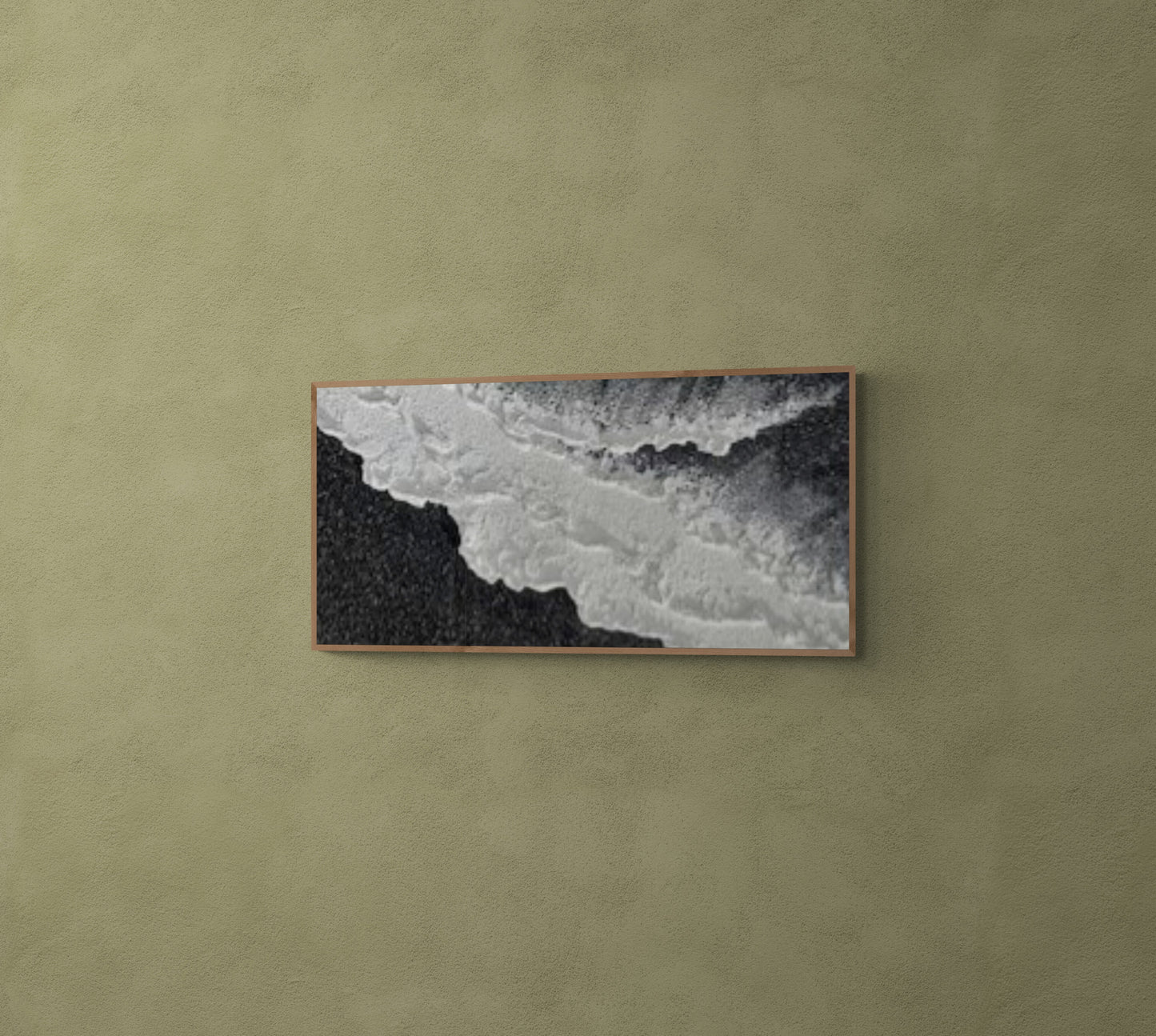 3D texture ,With wooden frame and acrylic paint ,White ocean wave ,Black coastal wall decor ,Plaster art texture ,Sea beach relief