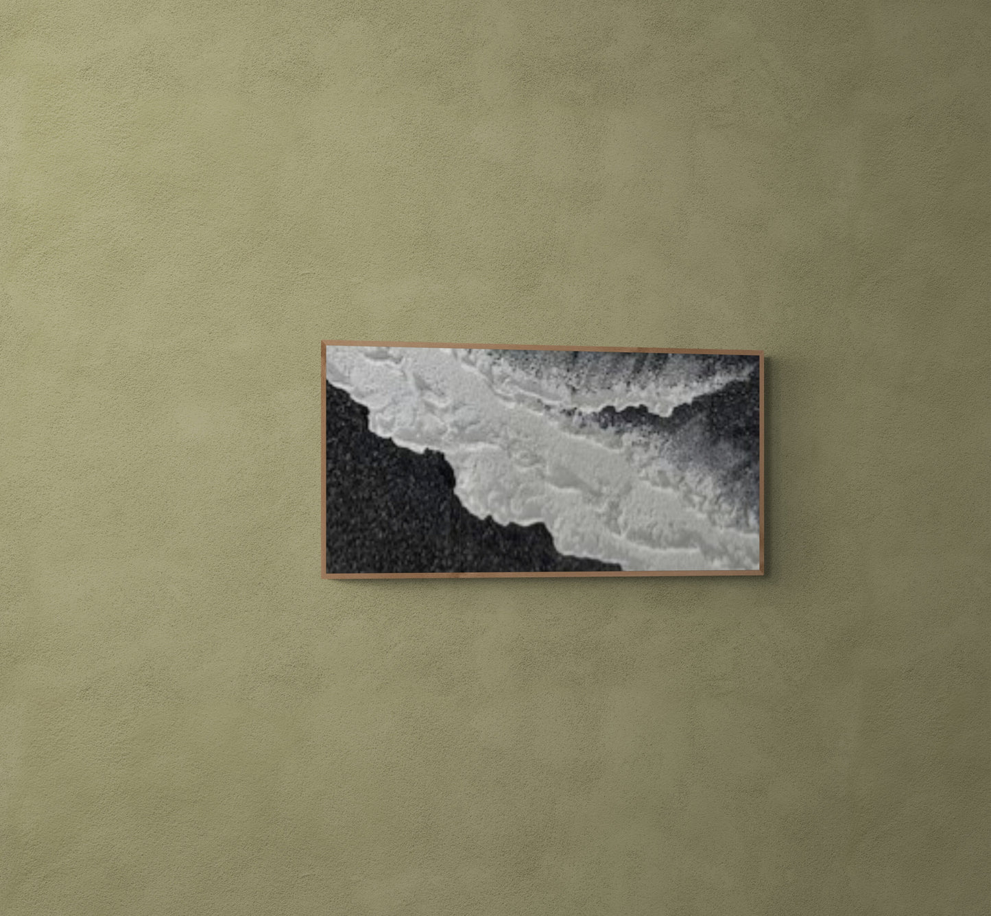 3D texture ,With wooden frame and acrylic paint ,White ocean wave ,Black coastal wall decor ,Plaster art texture ,Sea beach relief
