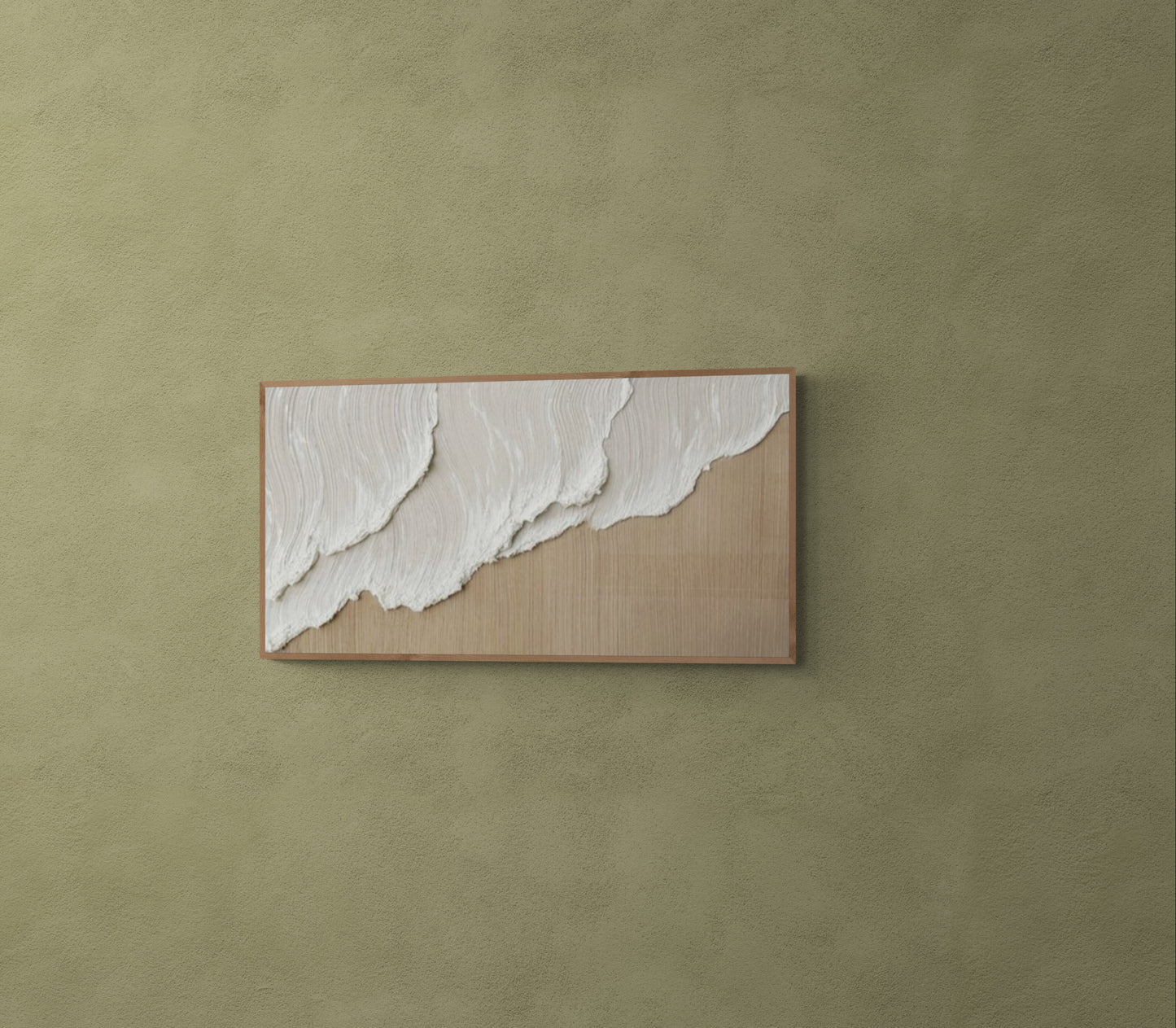 Heavy relief art ,White ocean wave ,Brown coastal  wall decor ,Abstract handmade wall art ,With wooden frame and acrylic paint