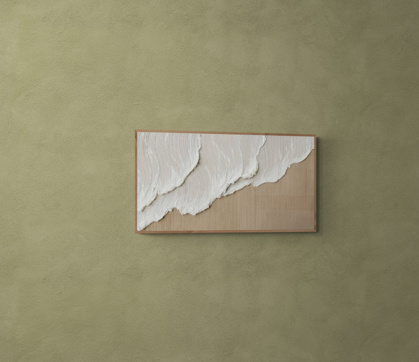 Heavy relief art ,White ocean wave ,Brown coastal  wall decor ,Abstract handmade wall art ,With wooden frame and acrylic paint