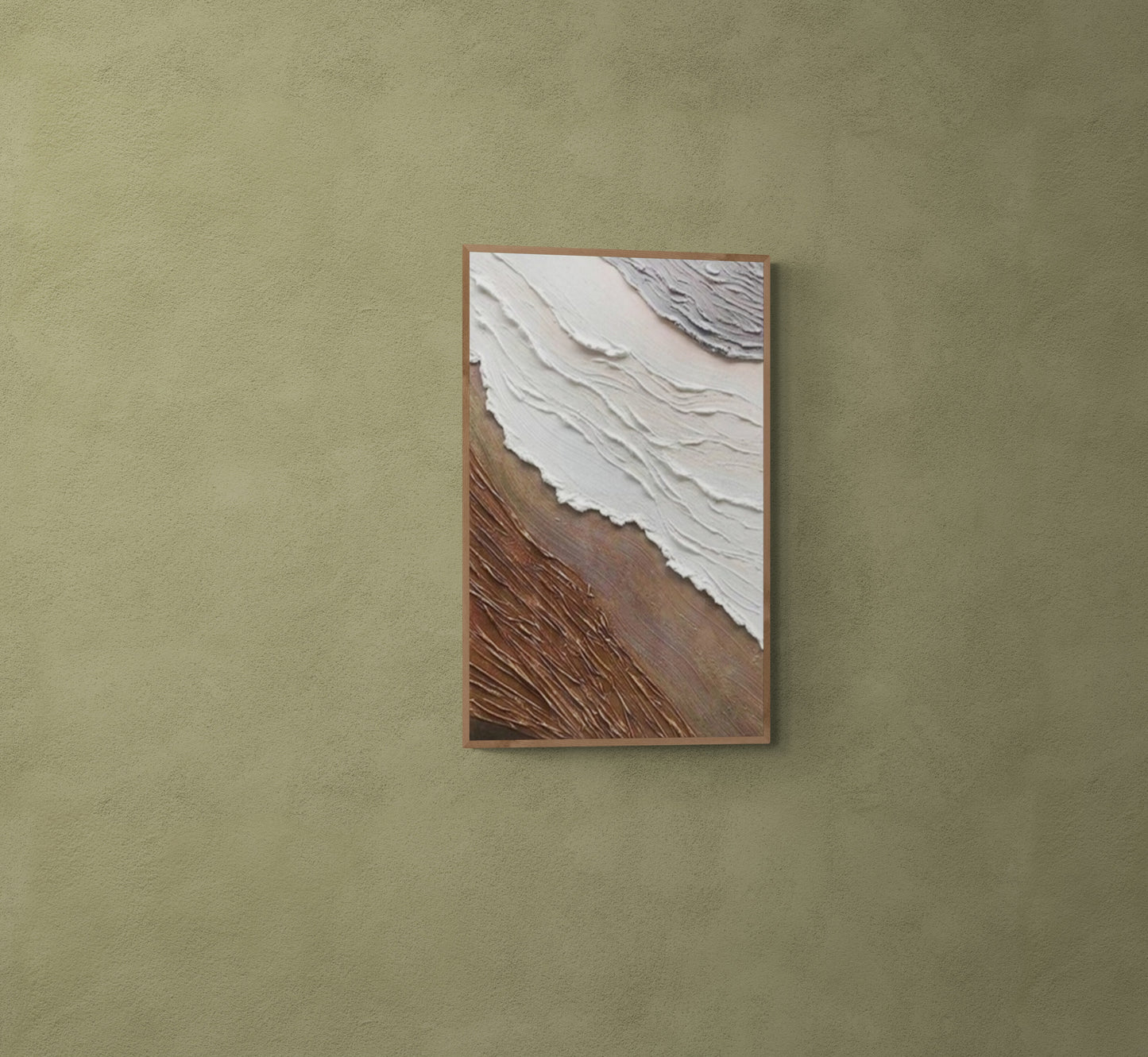 With wooden frame and acrylic paint ,Boho textured wall ,Brown ocean wave ,Brown coastal  wall decor ,Sea wall art