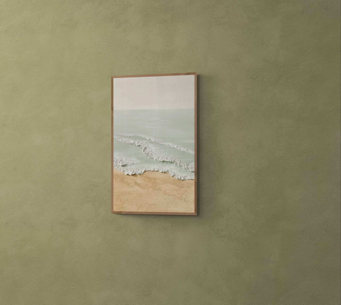 Original abstract relief ,Minimal art texture, With wooden frame and acrylic paint, Ocean wave landscape ,White ocean wave ,Brown coastal