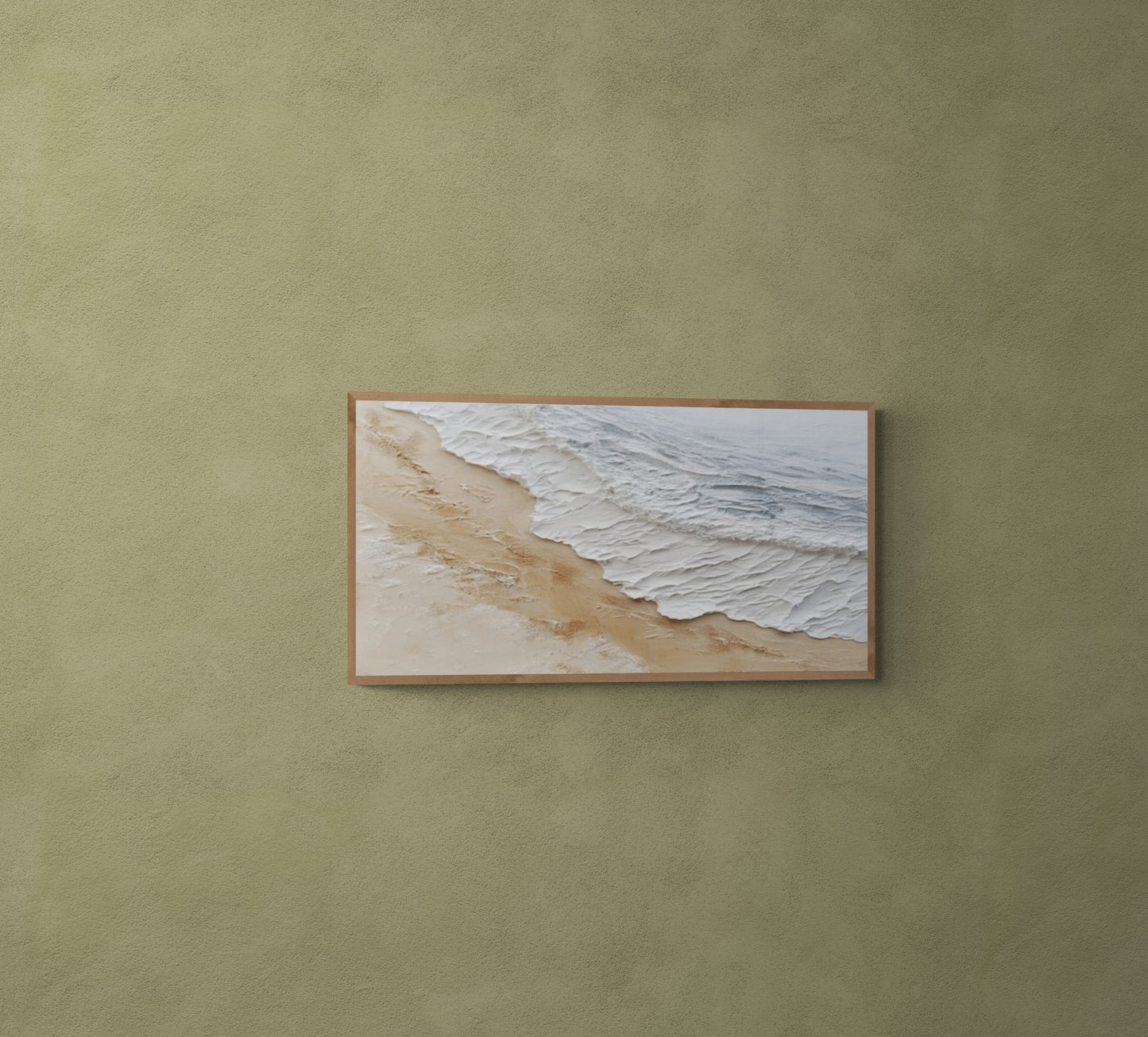 Original abstract relief ,Minimal art texture, With wooden frame and acrylic paint, Ocean wave landscape ,White ocean wave ,Brown coastal