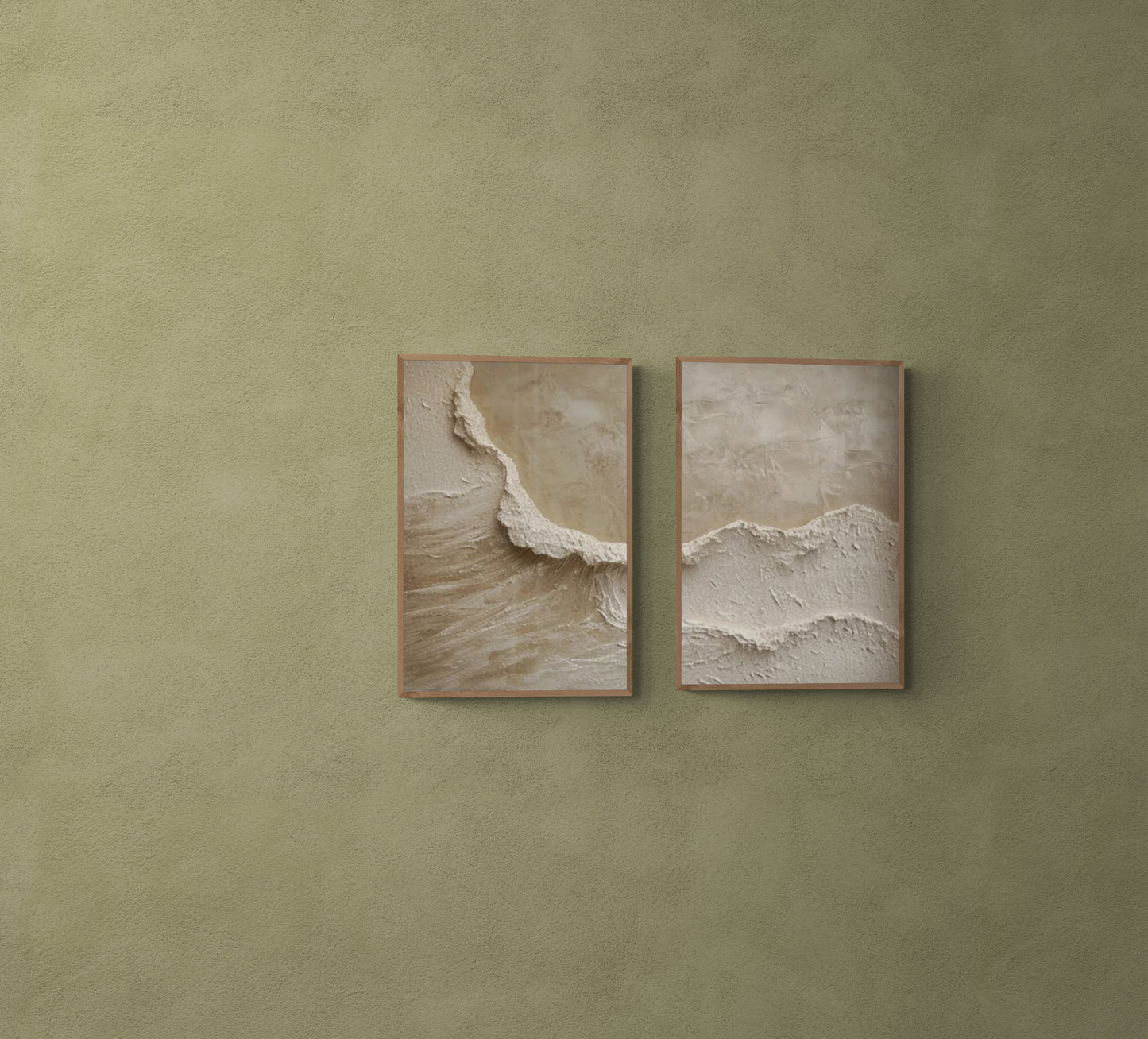 2 pieces ,With wooden frame and acrylic paint ,Boho textured wall ,Brown ocean wave ,Brown coastal  wall decor ,Sea wall art