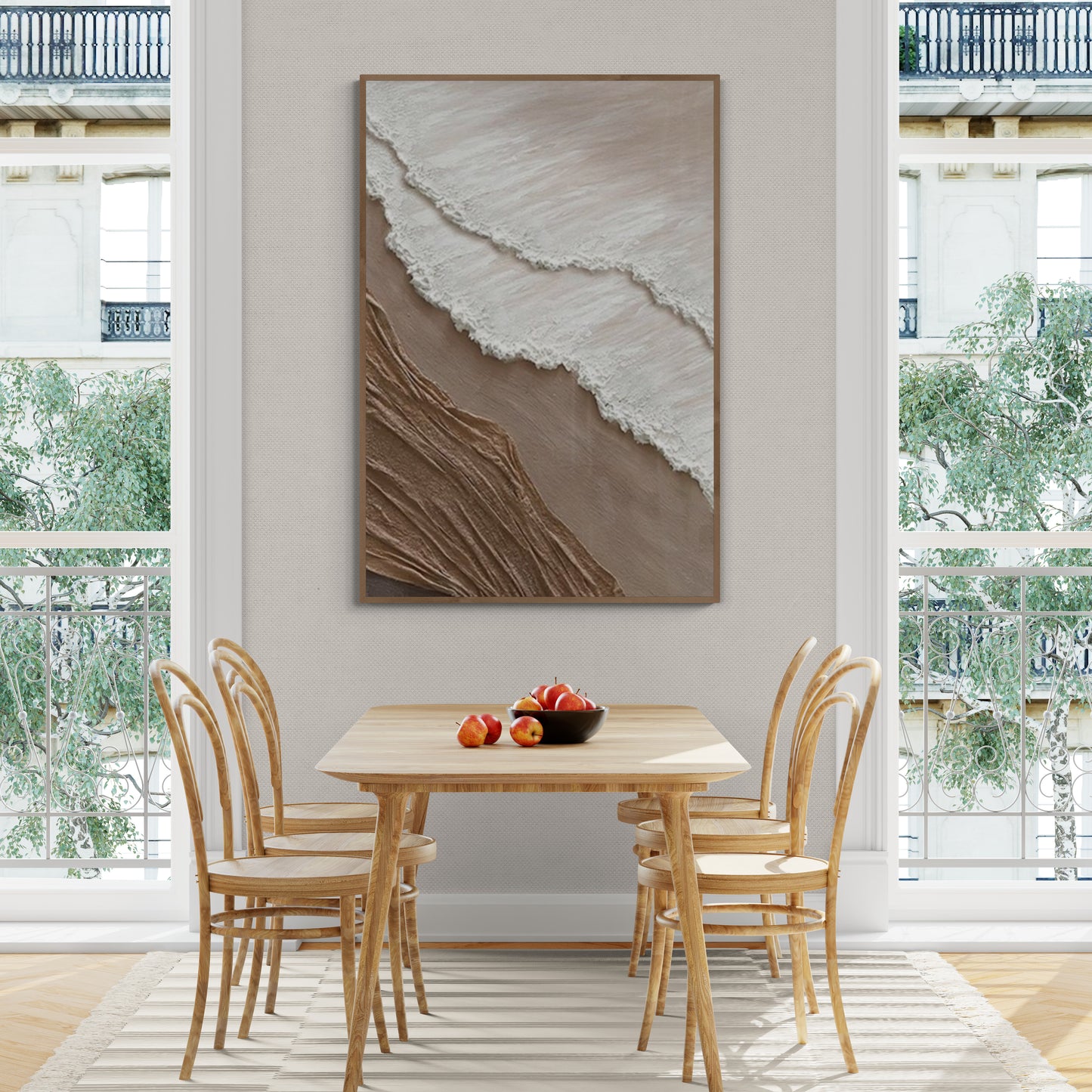 With wooden frame and acrylic paint ,Boho textured wall ,Brown ocean wave , Brown coastal  wall decor ,Sea wall art