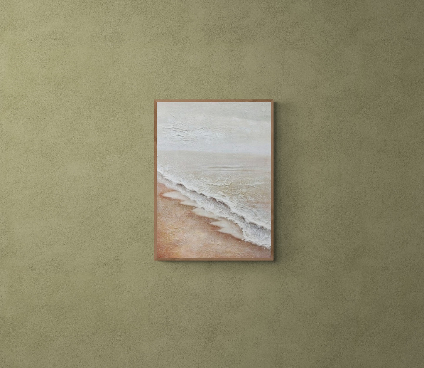 Original abstract relief ,Minimal art texture, With wooden frame and acrylic paint, Ocean wave landscape ,White ocean wave ,Brown coastal