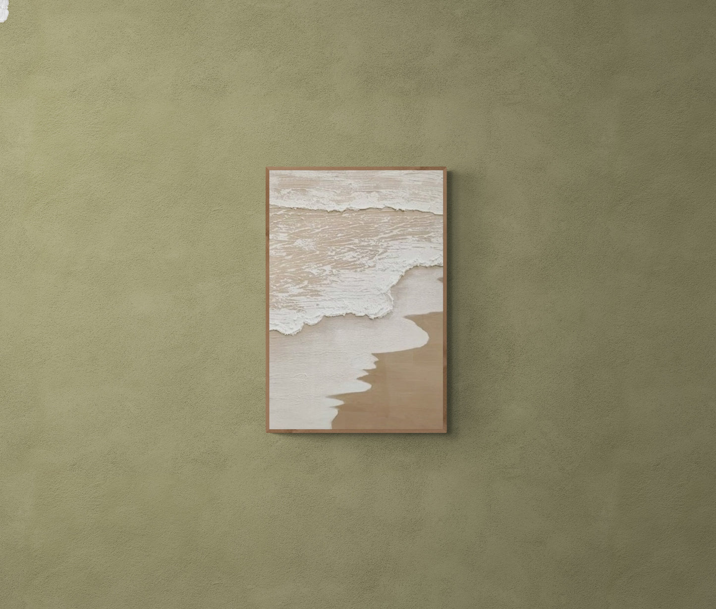 Original abstract relief ,Minimal art texture, With wooden frame and acrylic paint, Ocean wave landscape ,White ocean wave ,Brown coastal