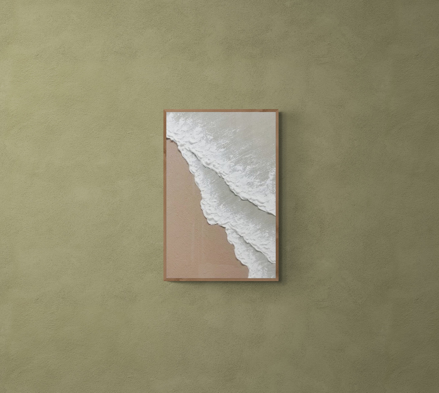 3D texture ,With wooden frame and acrylic paint ,White ocean wave ,Brown coastal  wall decor ,Plaster art texture ,Sea beach relief