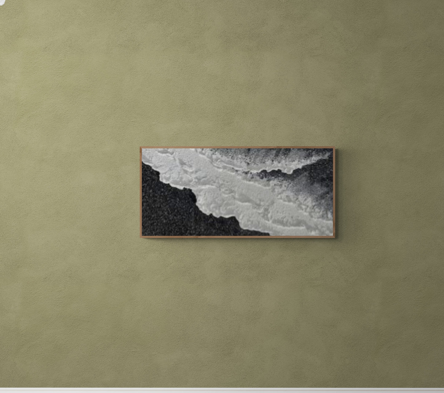 3D texture ,With wooden frame and acrylic paint ,White ocean wave ,Black coastal wall decor ,Plaster art texture ,Sea beach relief
