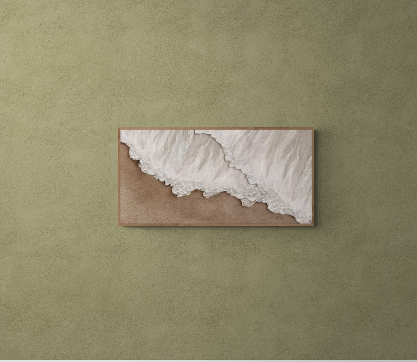 Heavy relief art ,White ocean wave ,Brown coastal  wall decor ,Abstract handmade wall art ,With wooden frame and acrylic paint