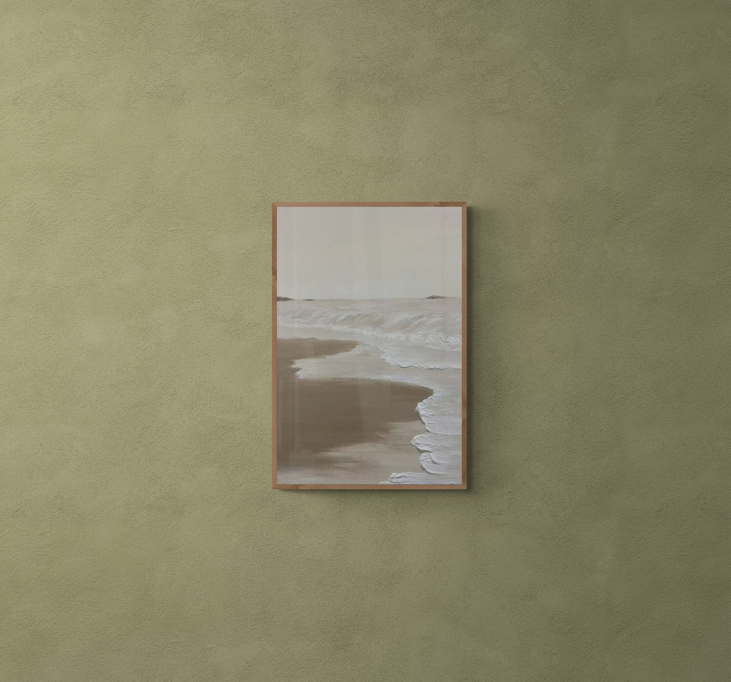 Original abstract relief ,Minimal art texture, With wooden frame and acrylic paint, Ocean wave landscape ,White ocean wave ,Brown coastal