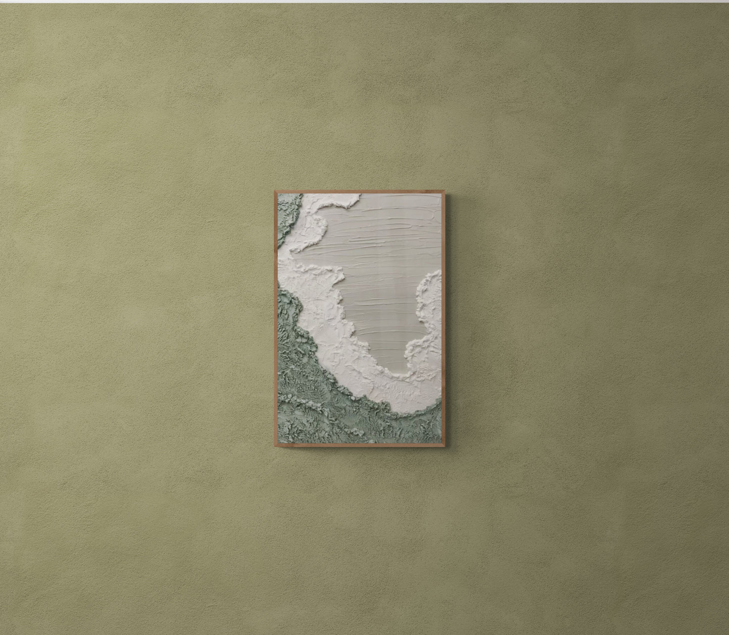 Heavy relief art ,Green ocean wave ,Gray coastal  wall decor ,Abstract handmade wall art ,With wooden frame and acrylic paint