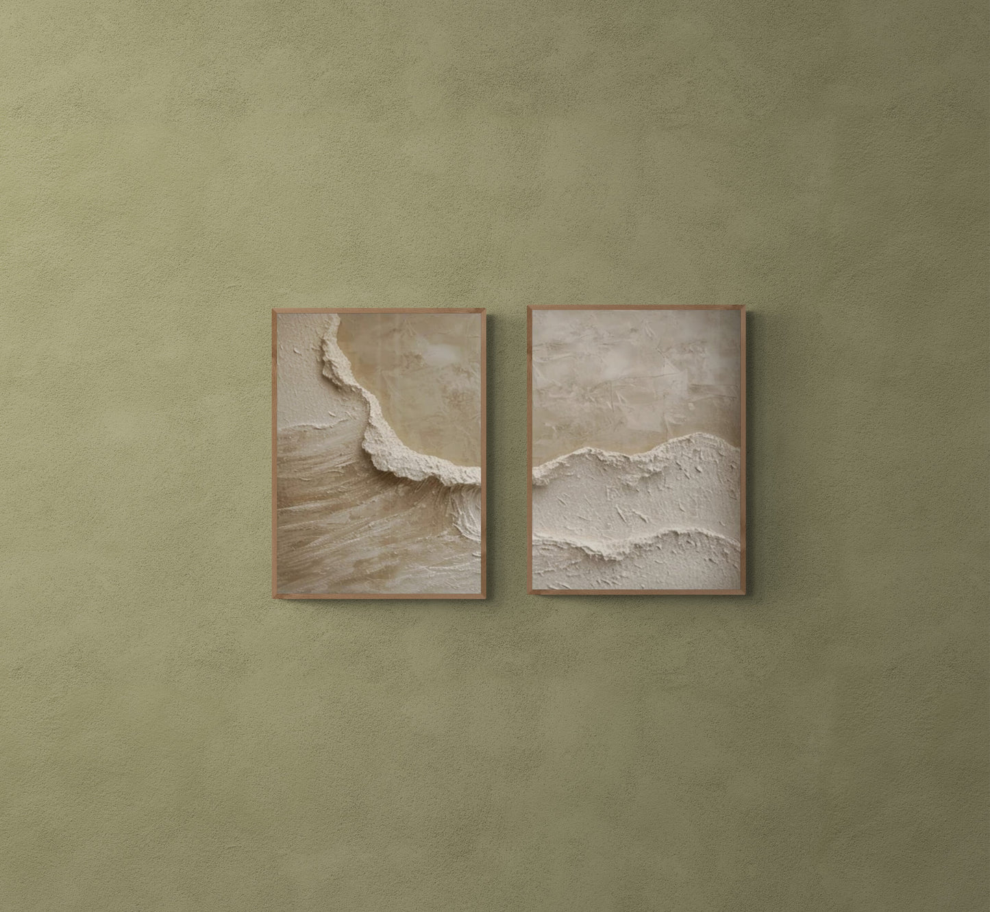 2 pieces ,With wooden frame and acrylic paint ,Boho textured wall ,Brown ocean wave ,Brown coastal  wall decor ,Sea wall art