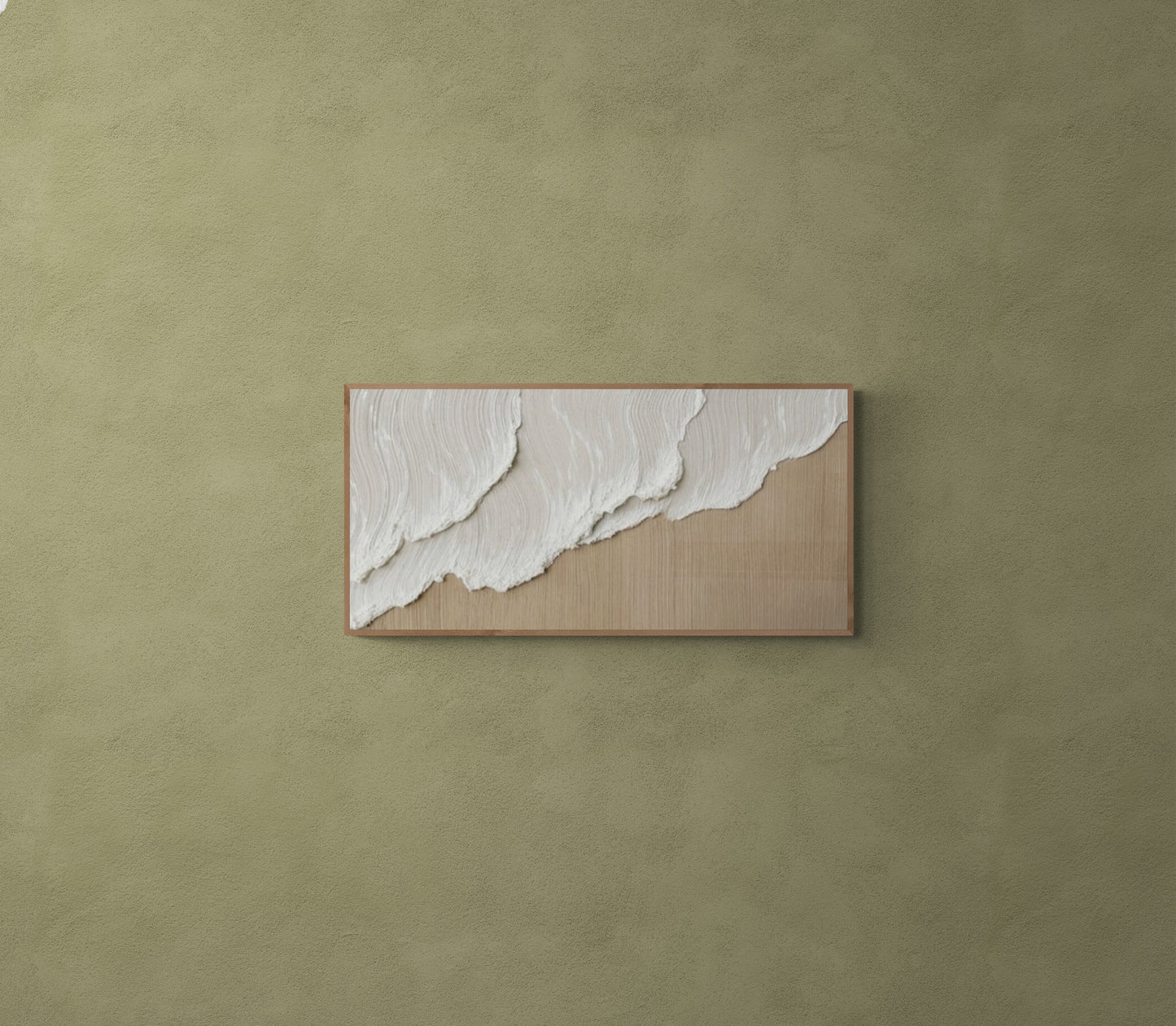 Heavy relief art ,White ocean wave ,Brown coastal  wall decor ,Abstract handmade wall art ,With wooden frame and acrylic paint