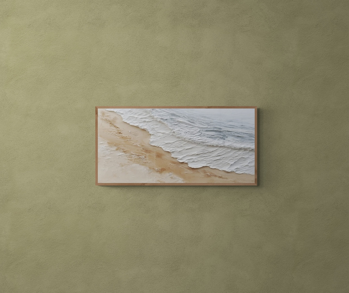 Original abstract relief ,Minimal art texture, With wooden frame and acrylic paint, Ocean wave landscape ,White ocean wave ,Brown coastal