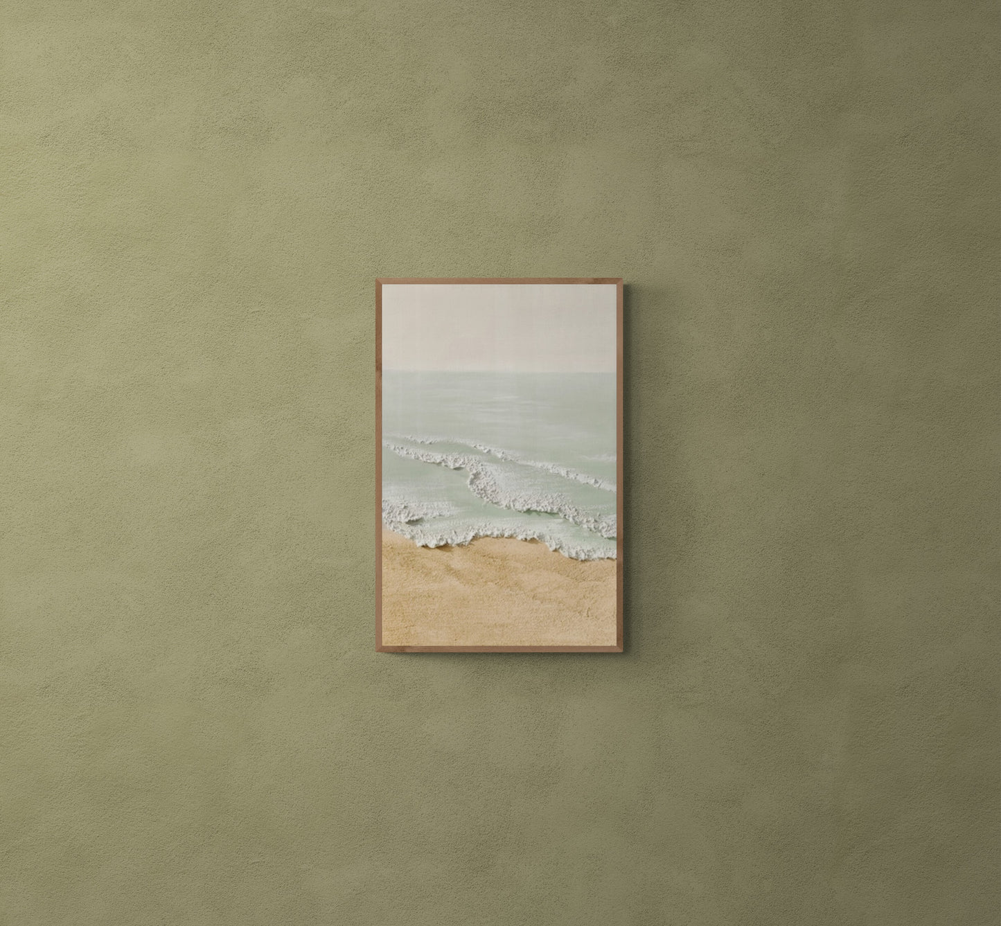 Original abstract relief ,Minimal art texture, With wooden frame and acrylic paint, Ocean wave landscape ,White ocean wave ,Brown coastal