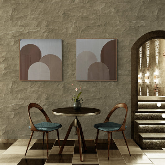 2 pieces ,Arches texture ,With wooden frame and acrylic paint ,Bono home decor ,Plaster art texture