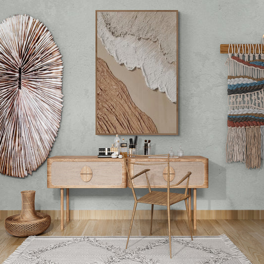 With wooden frame and acrylic paint ,Boho textured wall ,Brown ocean wave ,Brown coastal  wall decor ,Sea wall art