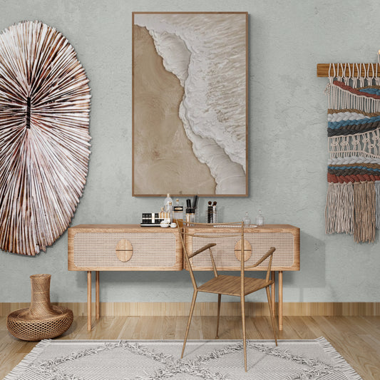 With wooden frame and acrylic paint ,Boho textured wall ,Brown ocean wave ,Brown coastal  wall decor ,Sea wall art
