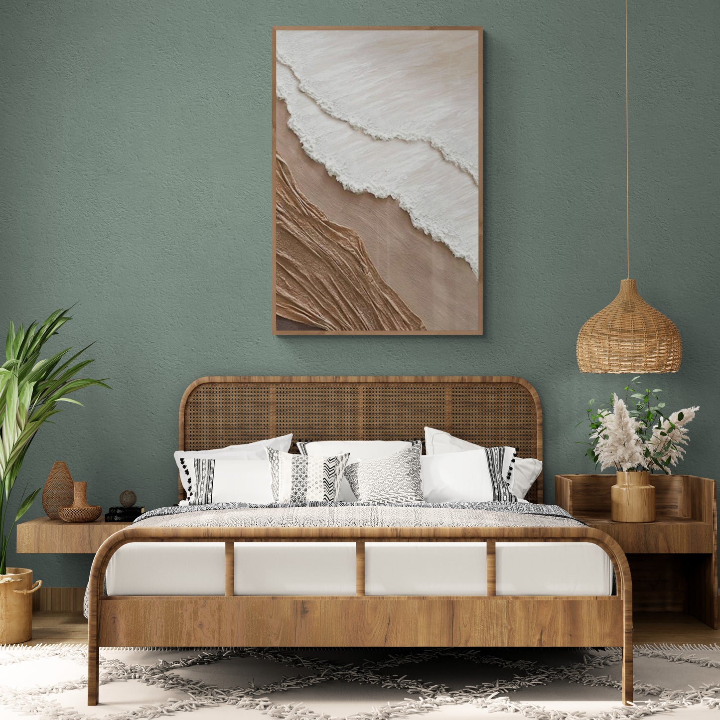 With wooden frame and acrylic paint ,Boho textured wall ,Brown ocean wave , Brown coastal  wall decor ,Sea wall art