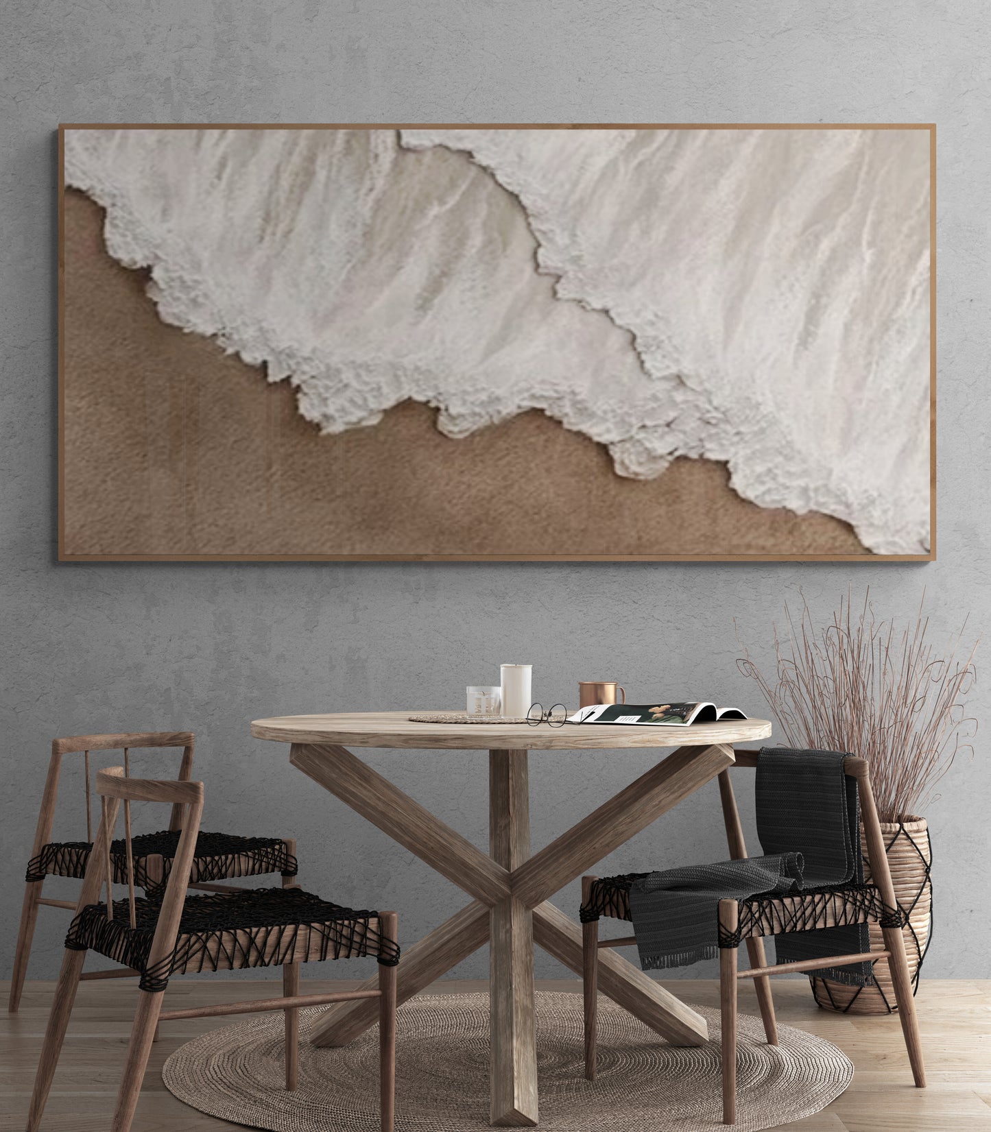 Heavy relief art ,White ocean wave ,Brown coastal  wall decor ,Abstract handmade wall art ,With wooden frame and acrylic paint