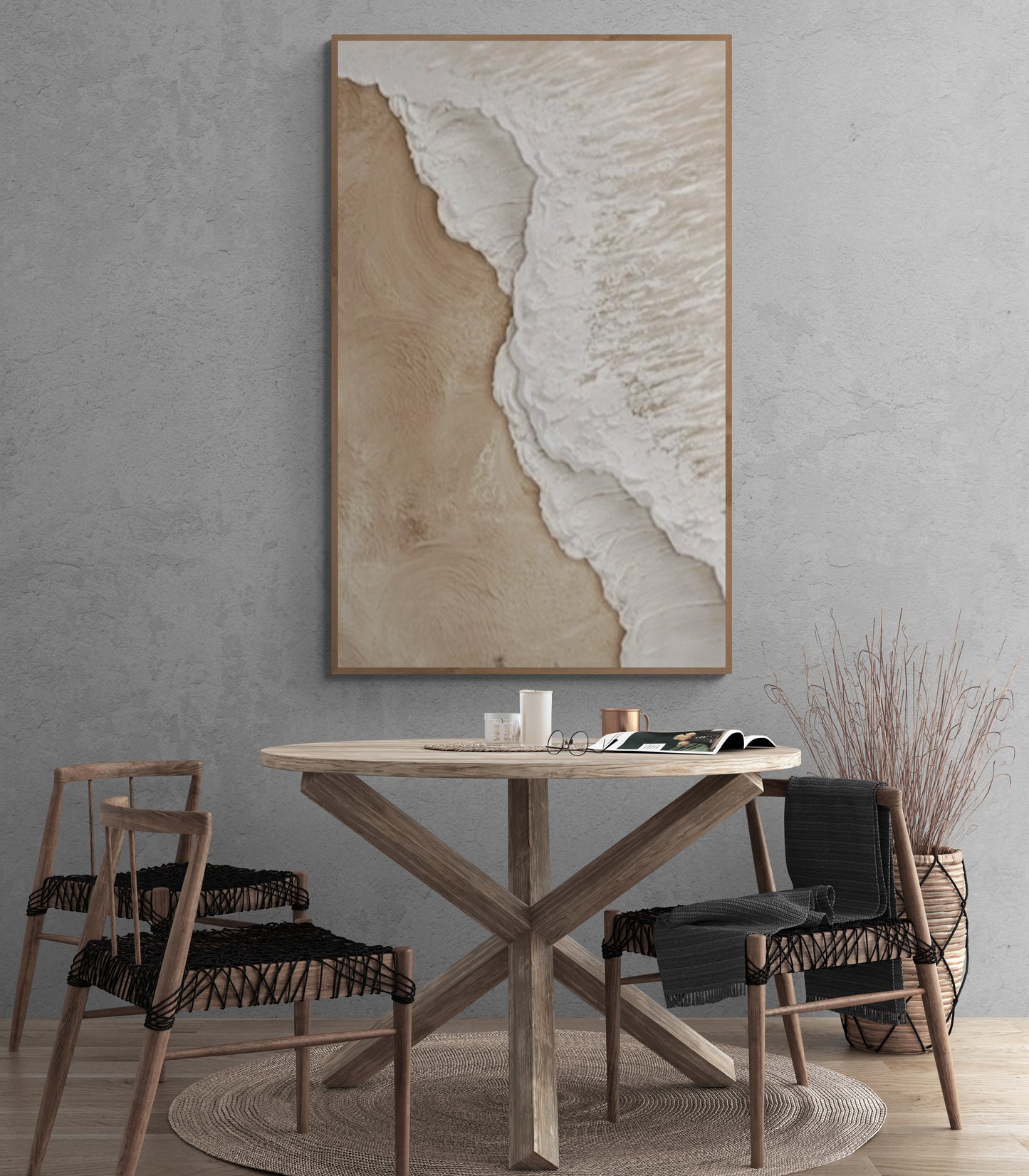 With wooden frame and acrylic paint ,Boho textured wall ,Brown ocean wave ,Brown coastal  wall decor ,Sea wall art