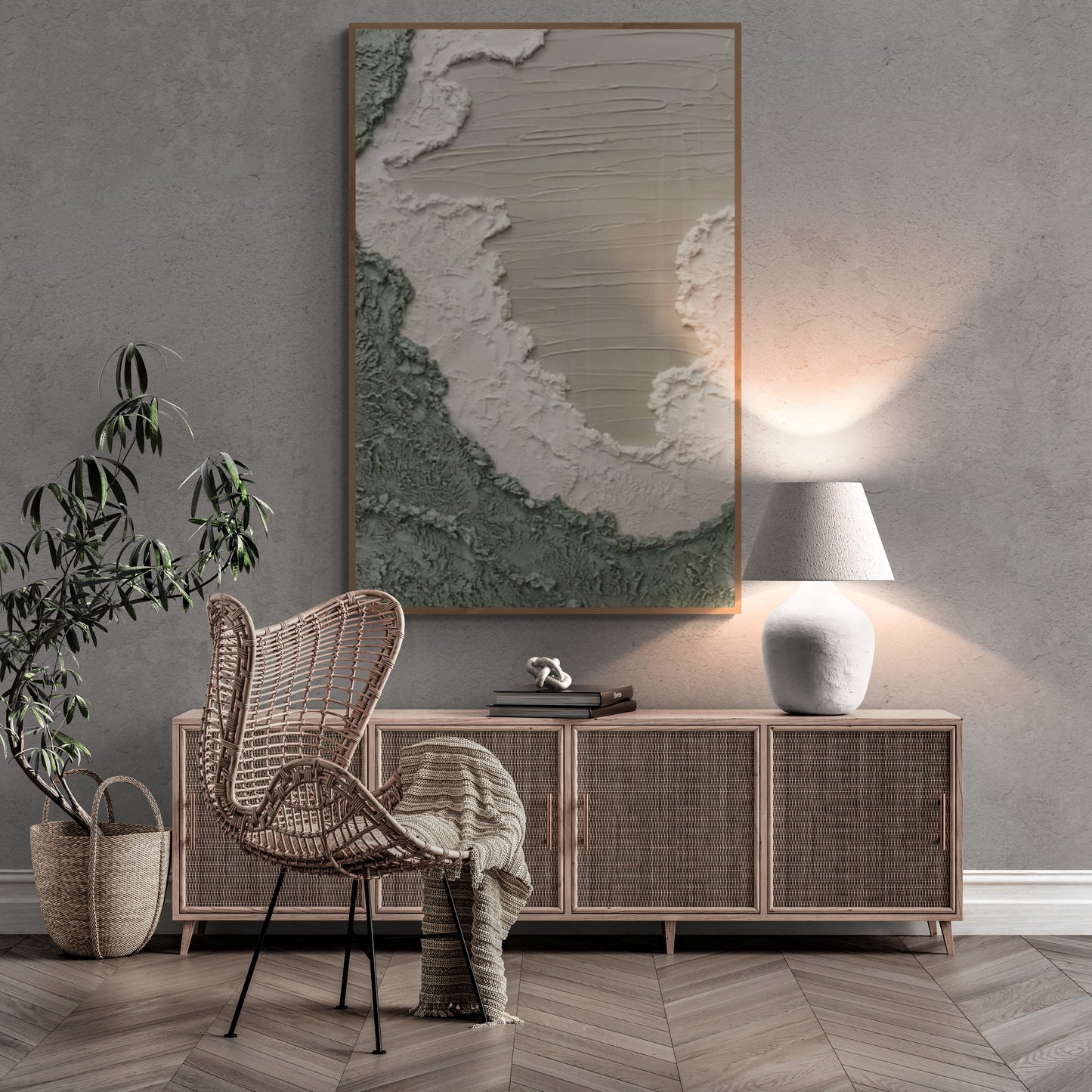Heavy relief art ,Green ocean wave ,Gray coastal  wall decor ,Abstract handmade wall art ,With wooden frame and acrylic paint