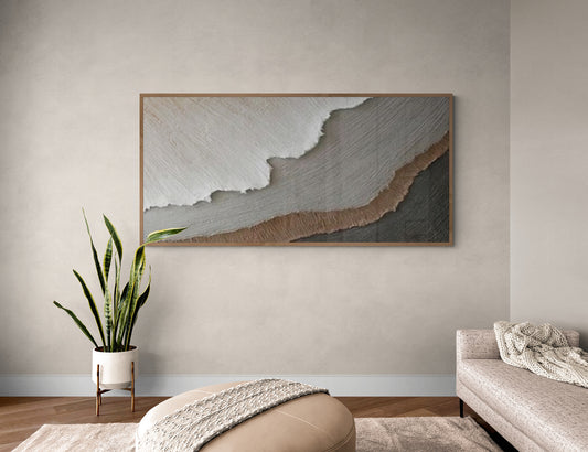 With wooden frame and acrylic paint ,Boho textured wall ,Brown ocean wave ,Brown coastal wall decor ,Sea wall art