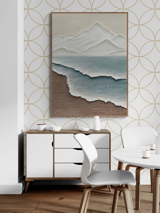 Heavy relief art ,Blue ocean wave ,Brown coastal  wall decor ,Abstract handmade wall art ,With wooden frame and acrylic paint