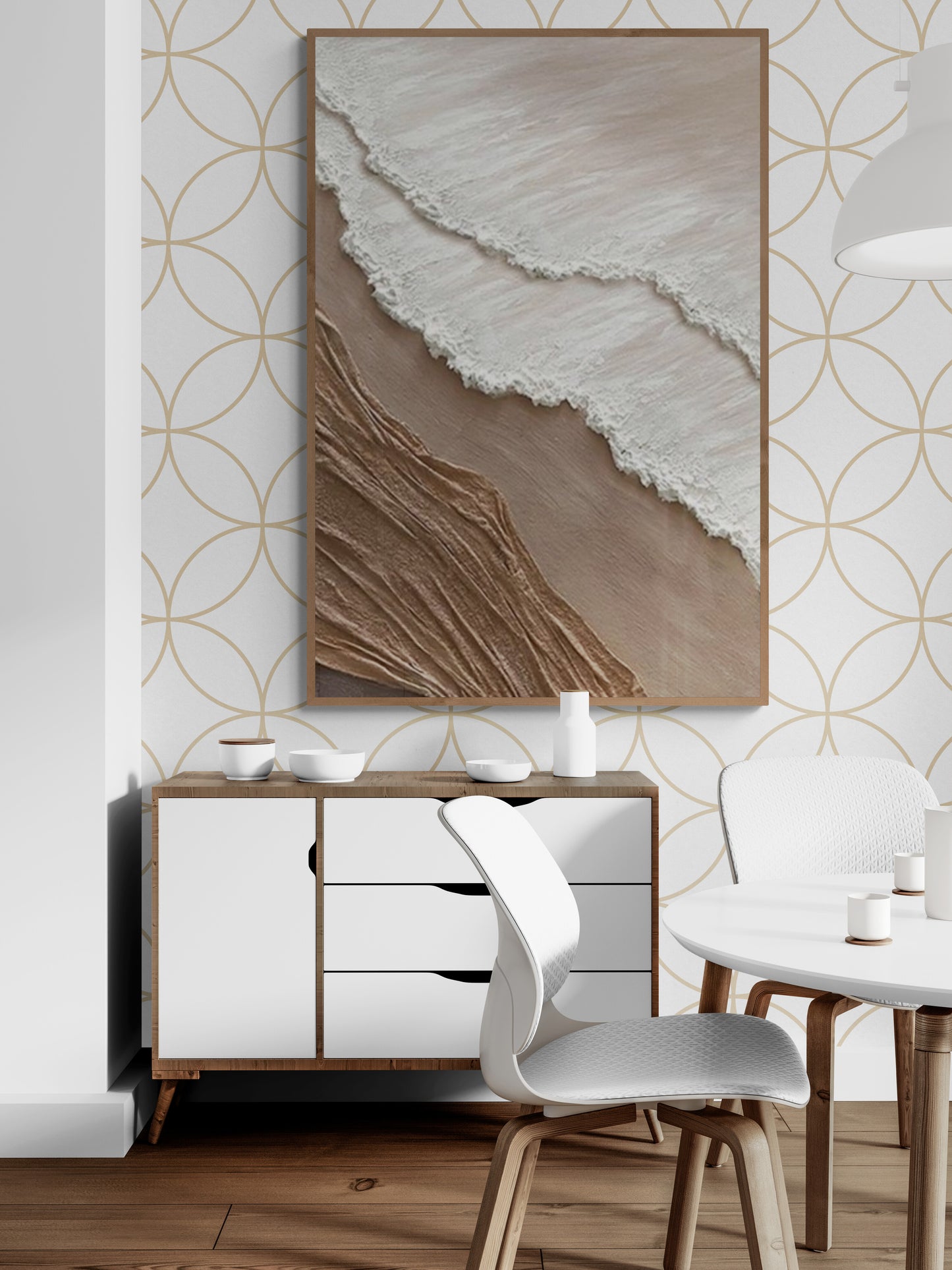 With wooden frame and acrylic paint ,Boho textured wall ,Brown ocean wave , Brown coastal  wall decor ,Sea wall art